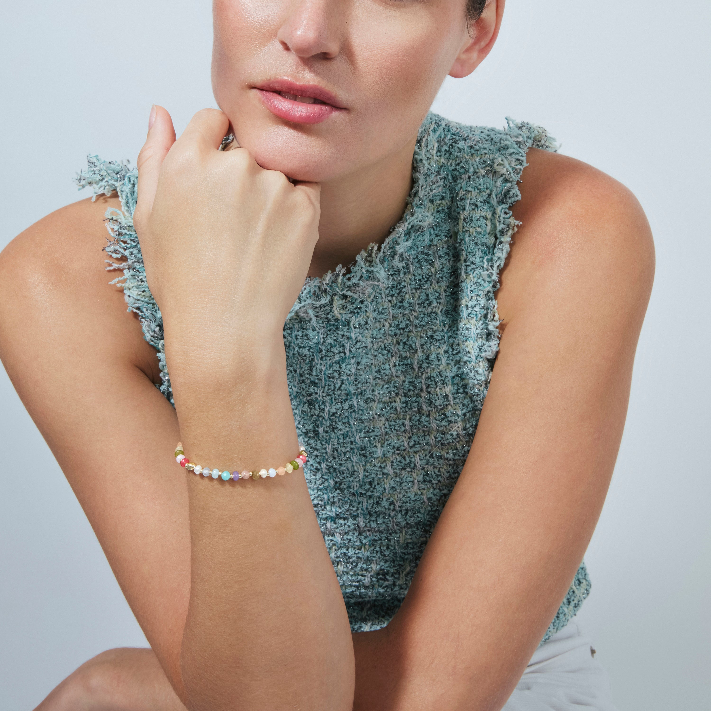 925 Sterling Silver and Multicolor Natural Stone Bracelet with 18k Yellow Gold Finish - Abdas