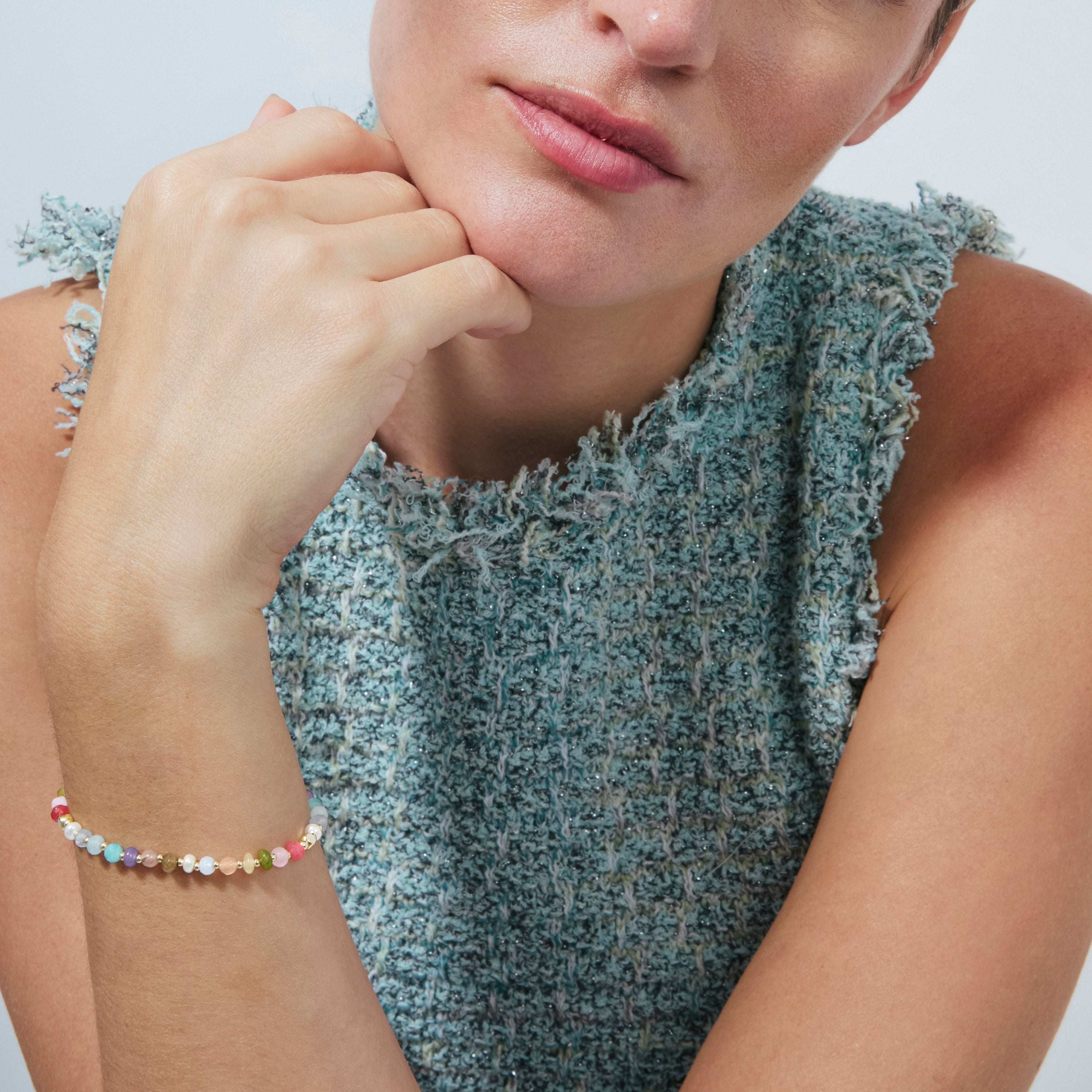 925 Sterling Silver and Multicolor Natural Stone Bracelet with 18k Yellow Gold Finish - Abdas