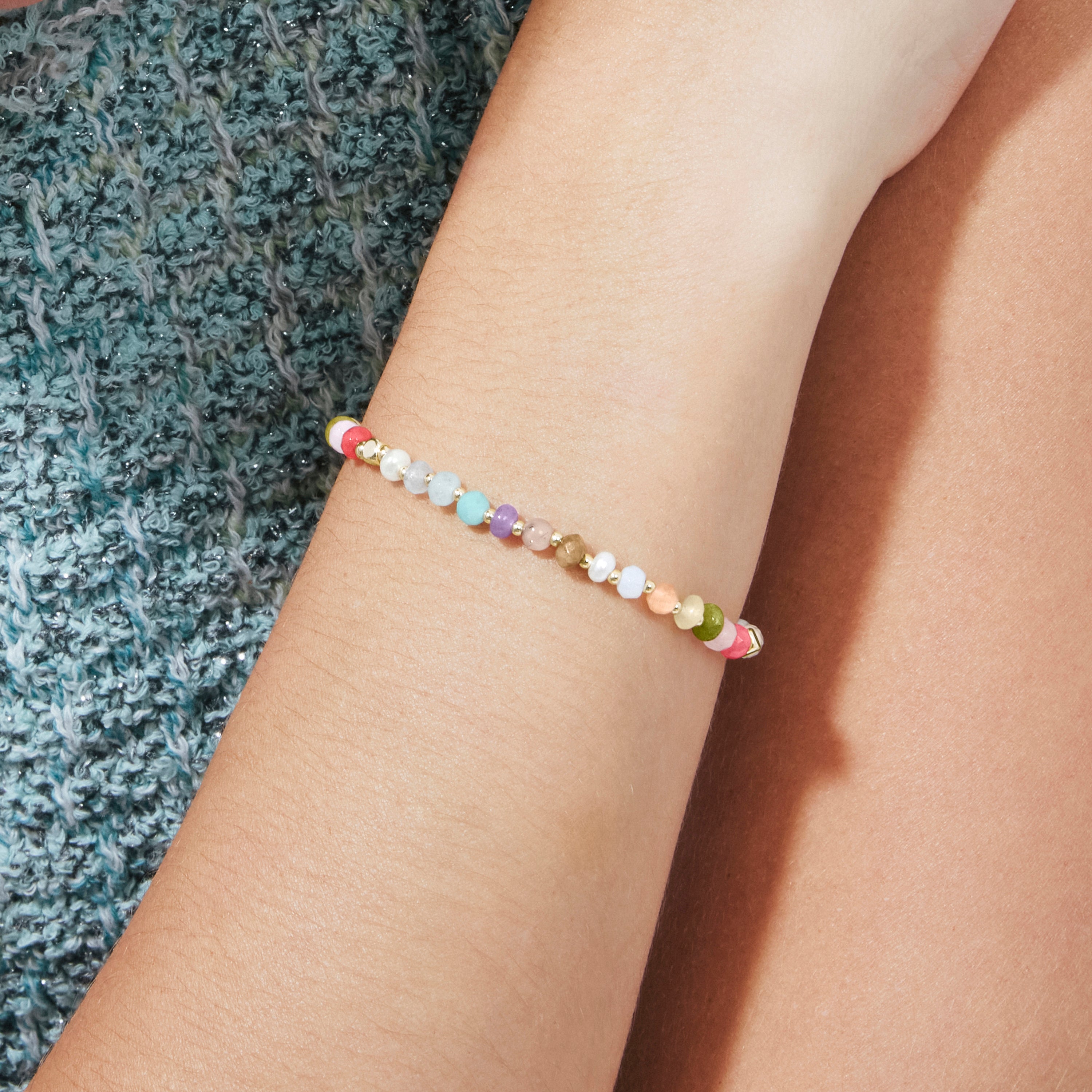 925 Sterling Silver and Multicolor Natural Stone Bracelet with 18k Yellow Gold Finish - Abdas