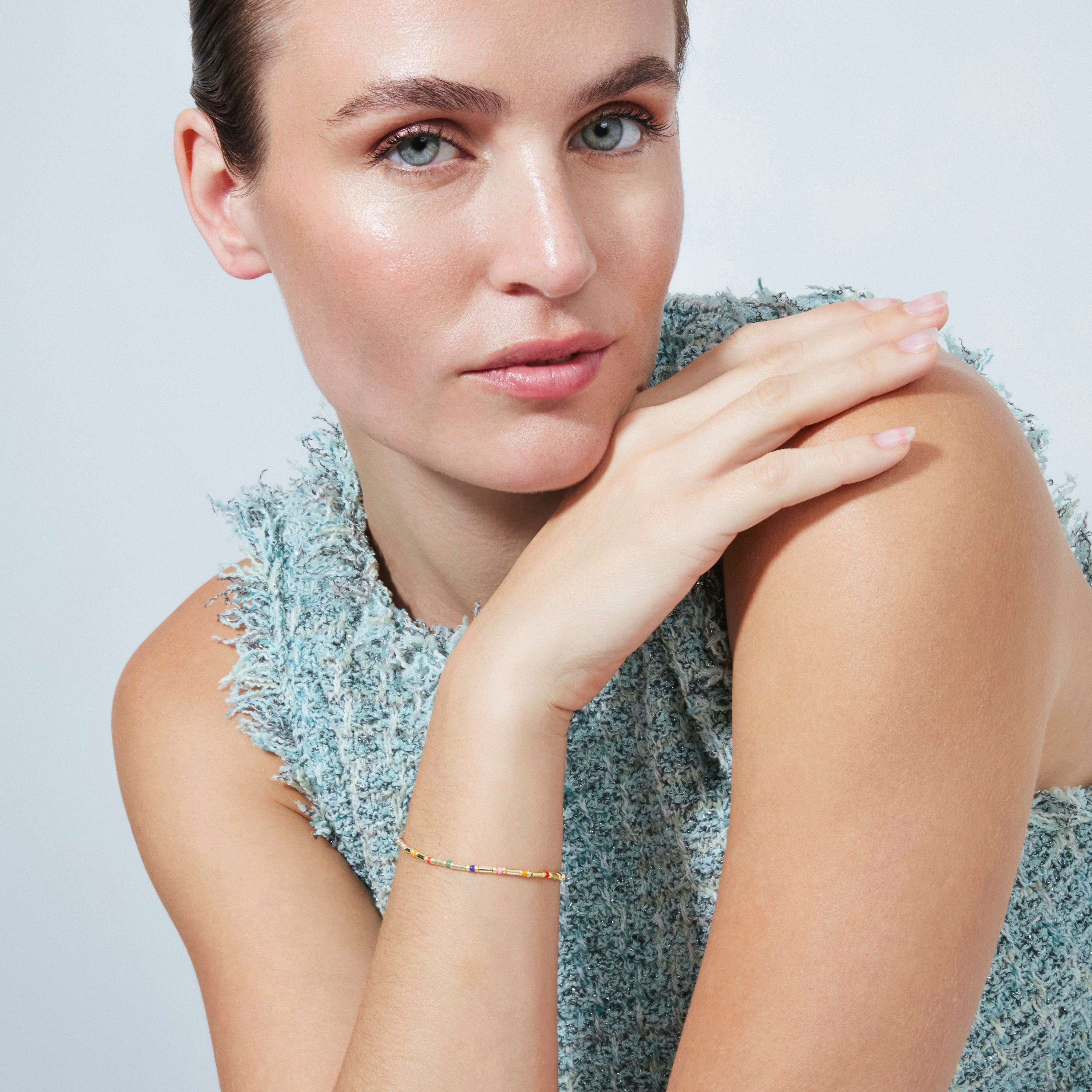 925 Sterling Silver and Multicolor Crystal Bracelet with 18k Yellow Gold Finish - Sharawi