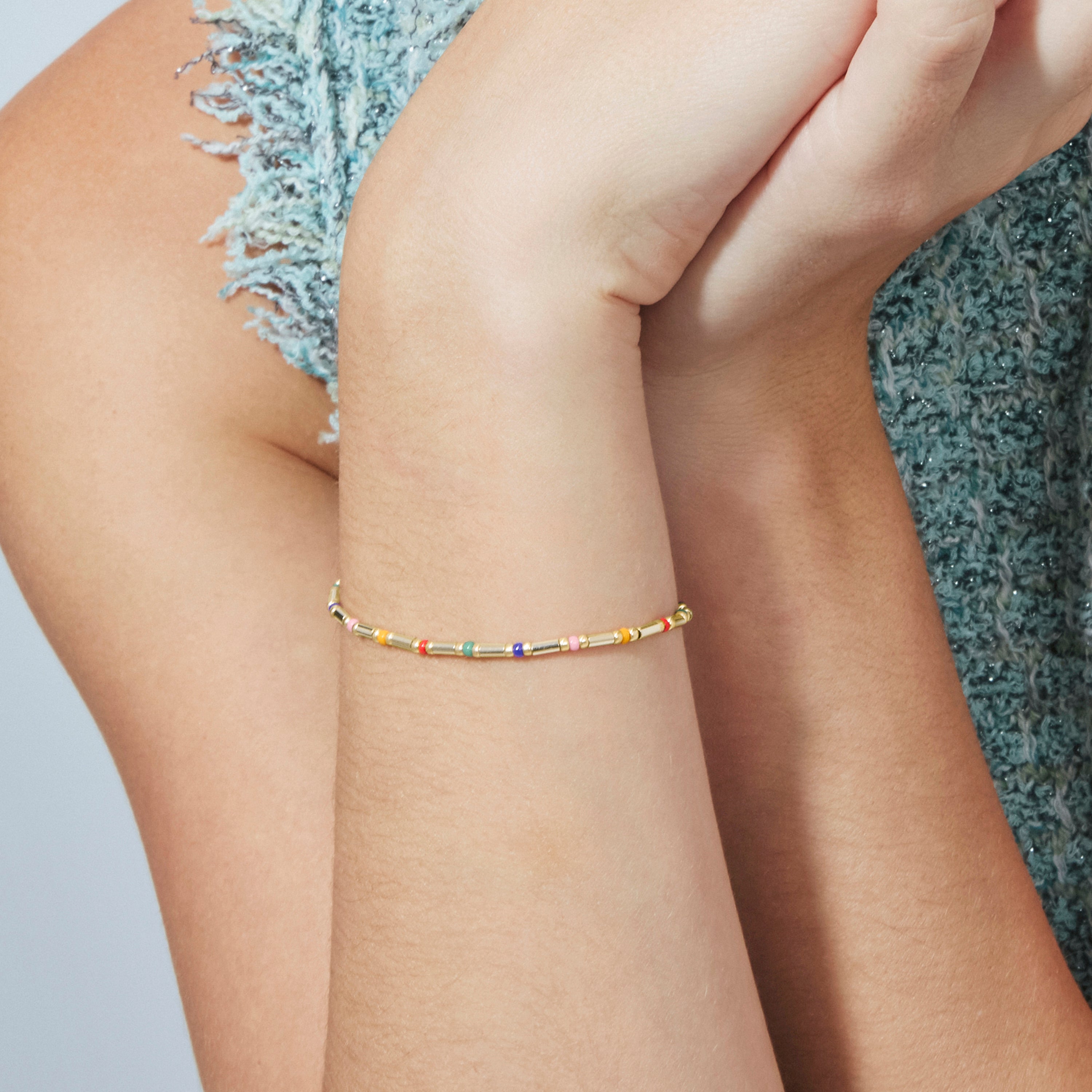 925 Sterling Silver and Multicolor Crystal Bracelet with 18k Yellow Gold Finish - Sharawi