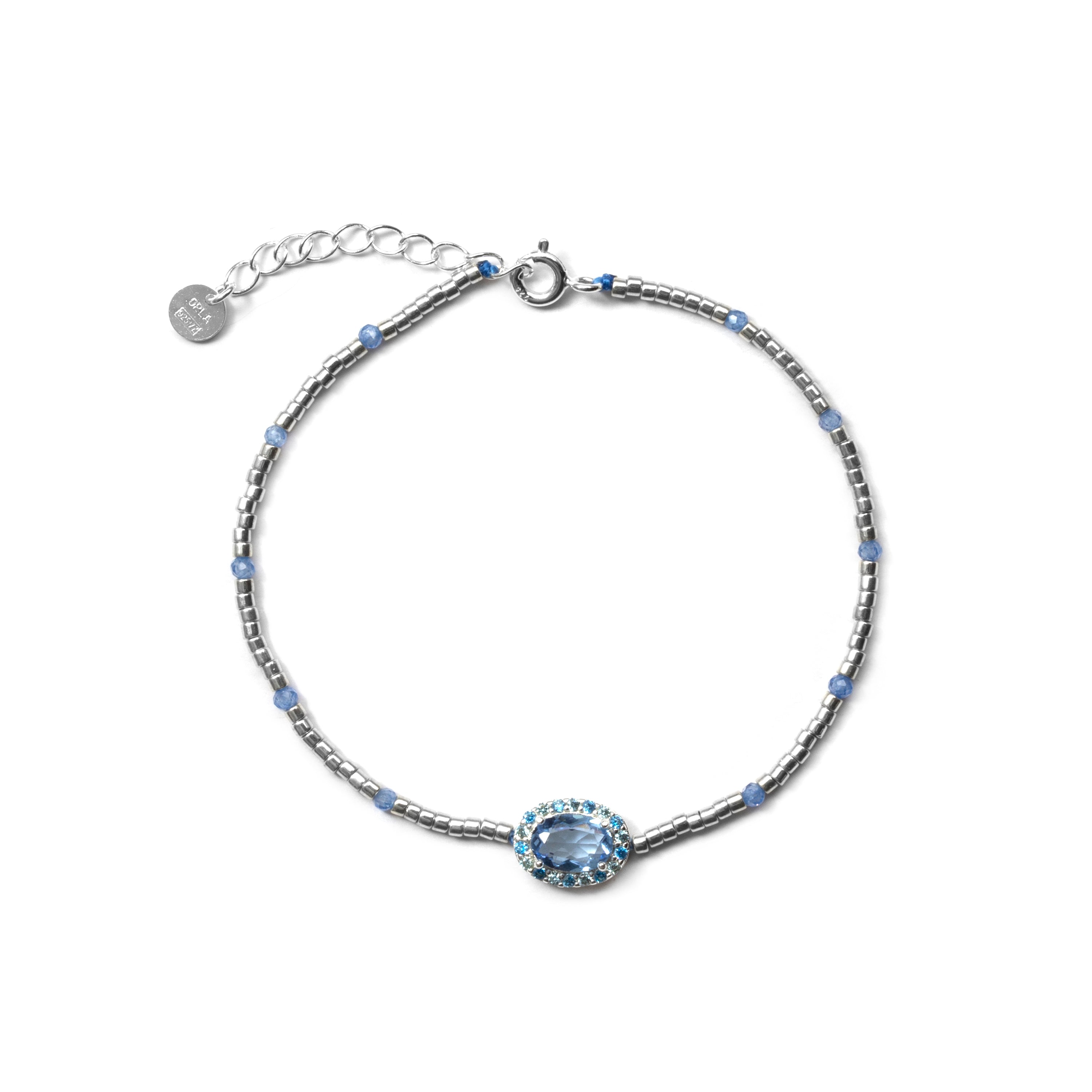 925 Sterling Silver and Blue Zirconia Rhodium Plated Bracelet - Simder