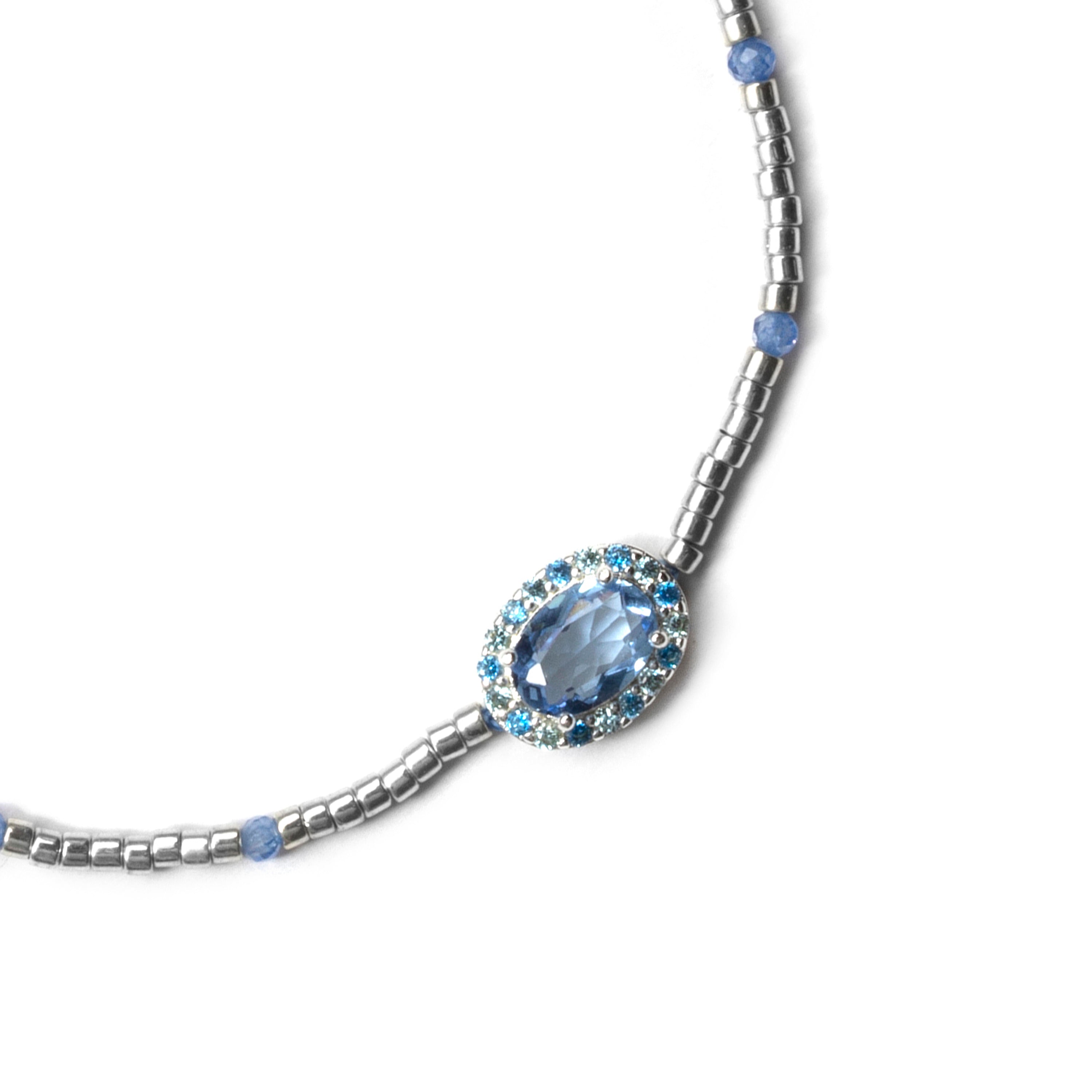 925 Sterling Silver and Blue Zirconia Rhodium Plated Bracelet - Simder