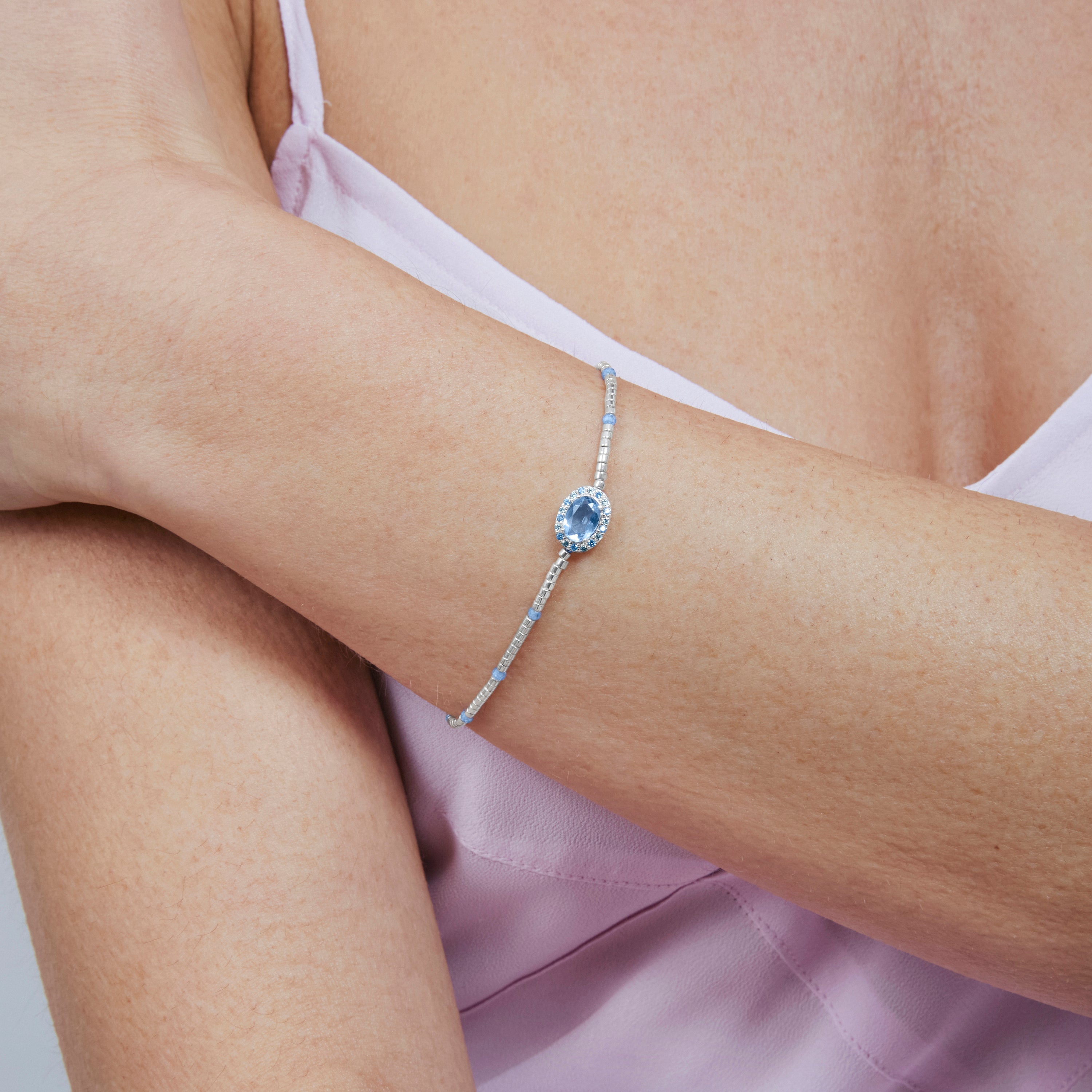 925 Sterling Silver and Blue Zirconia Rhodium Plated Bracelet - Simder