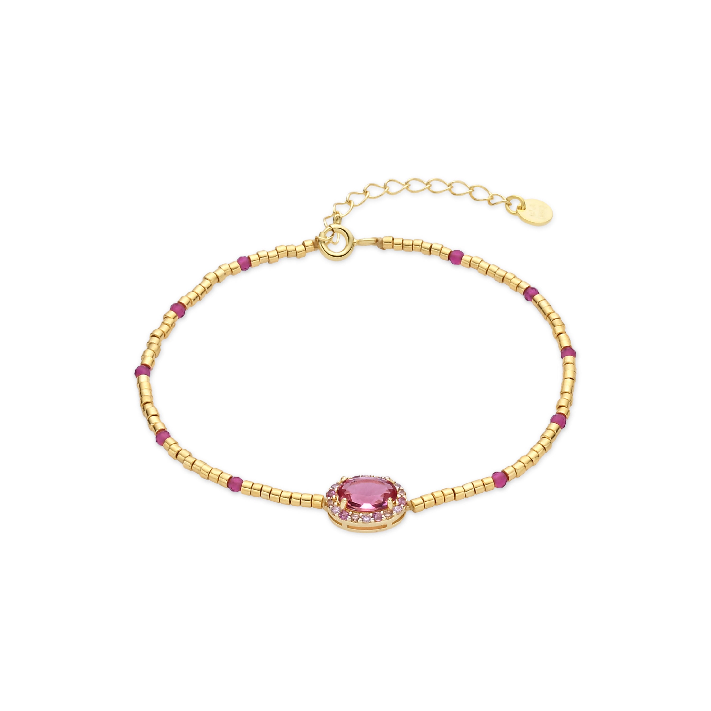 925 Sterling Silver Bracelet with Pink Zirconia and 18k Yellow Gold Finish - Simder