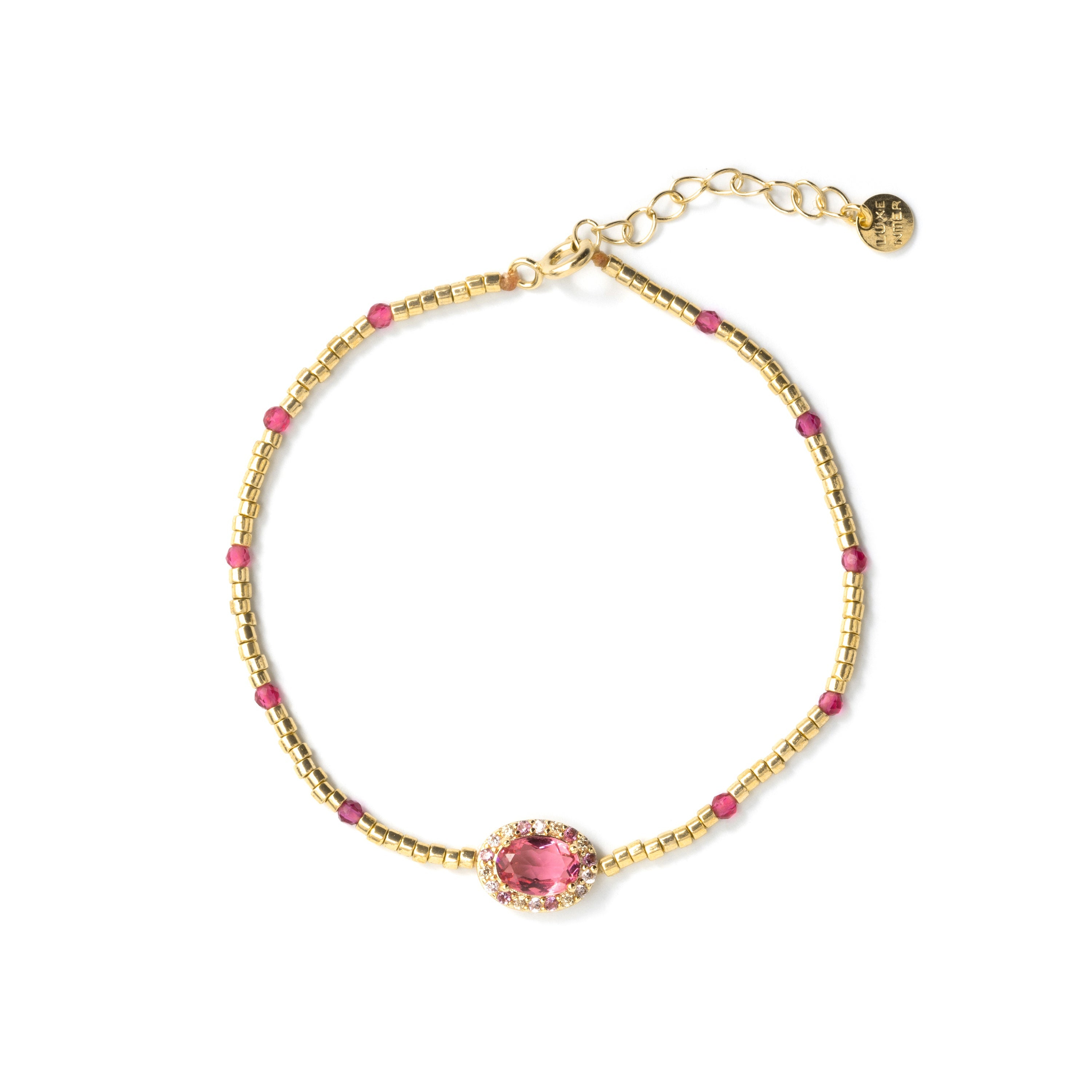 925 Sterling Silver Bracelet with Pink Zirconia and 18k Yellow Gold Finish - Simder
