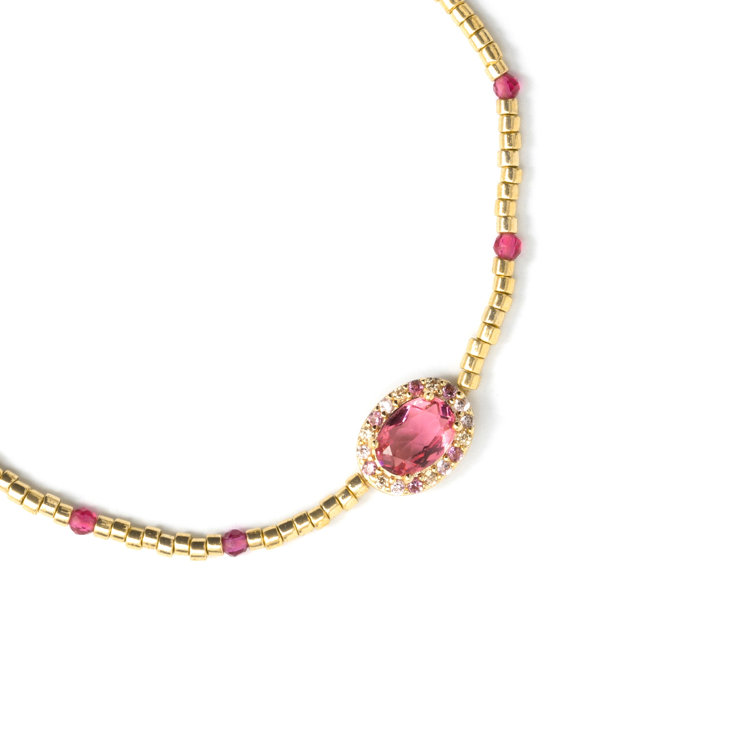 925 Sterling Silver Bracelet with Pink Zirconia and 18k Yellow Gold Finish - Simder