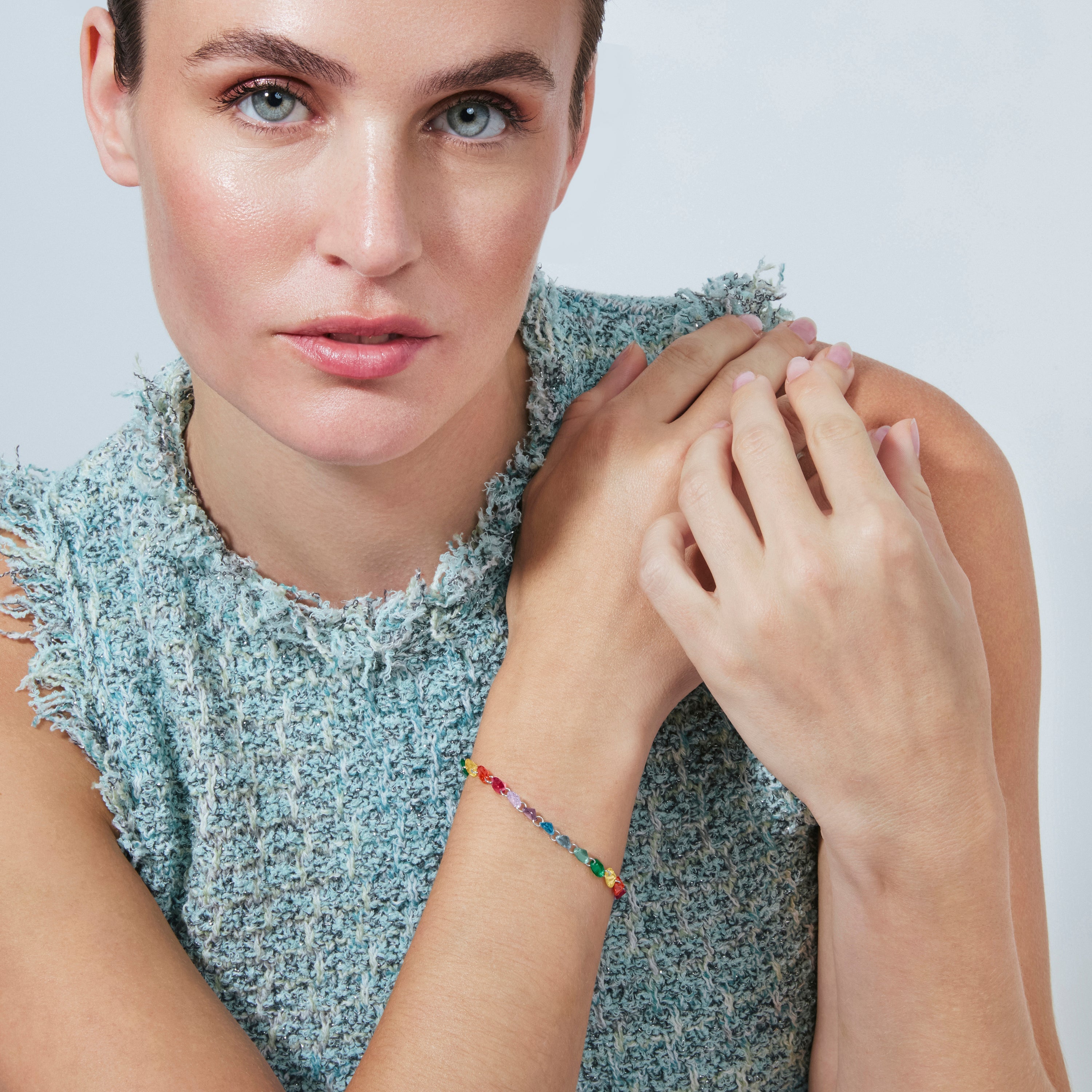 925 Sterling Silver and Hydrothermal Multicolor Quartz bracelet with rhodium finish - Rasyes