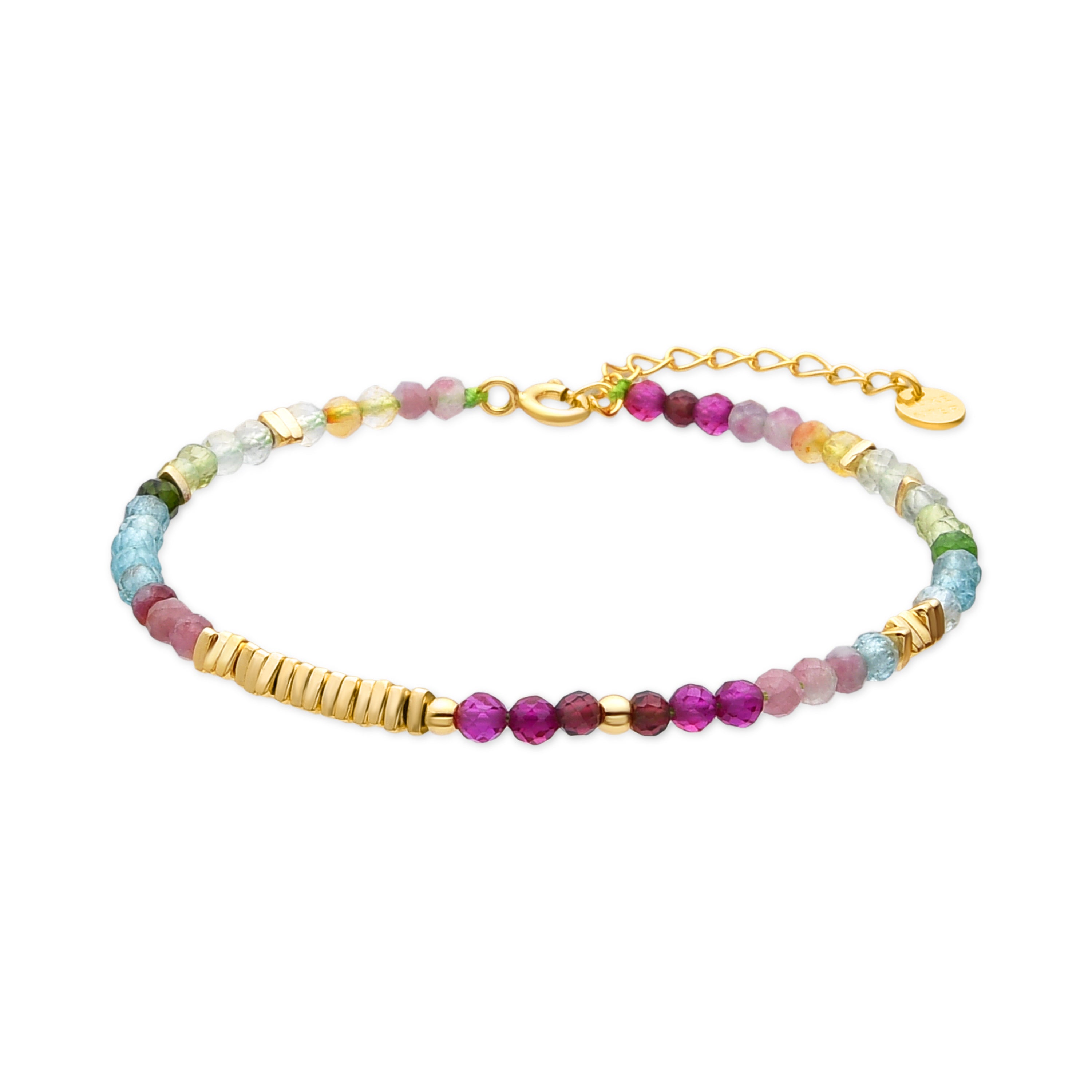 Pulseira de Prata de Lei 925 e Cristal Multicolorido com acabamento em ouro amarelo 18k - Ane