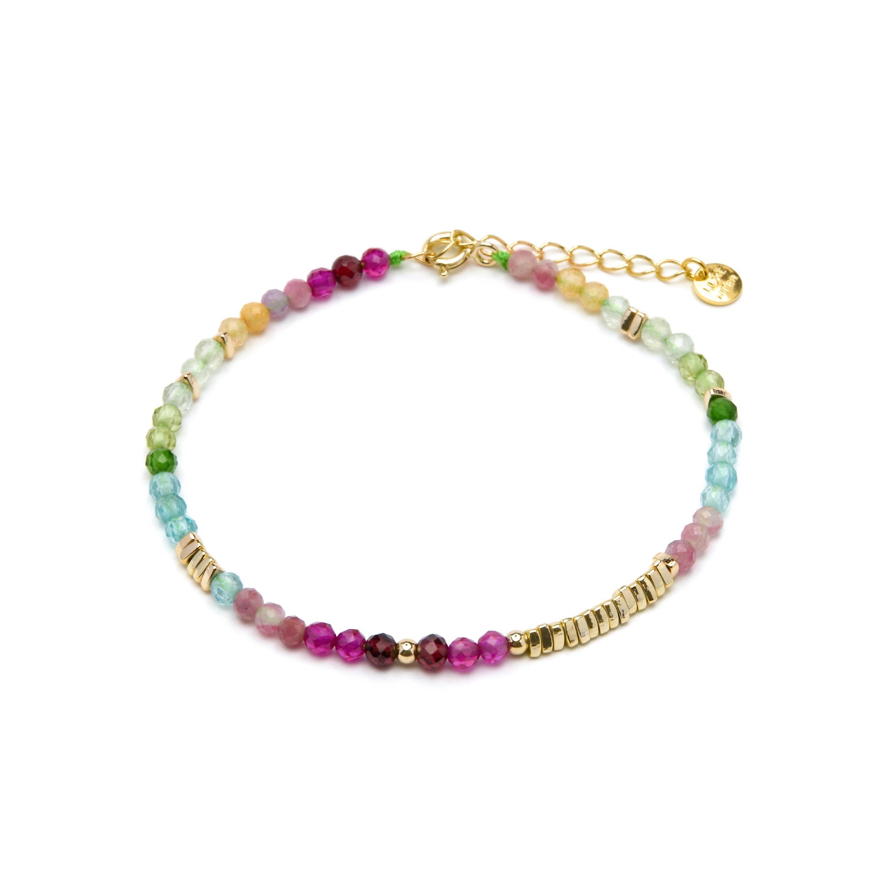 Pulseira de Prata de Lei 925 e Cristal Multicolorido com acabamento em ouro amarelo 18k - Ane