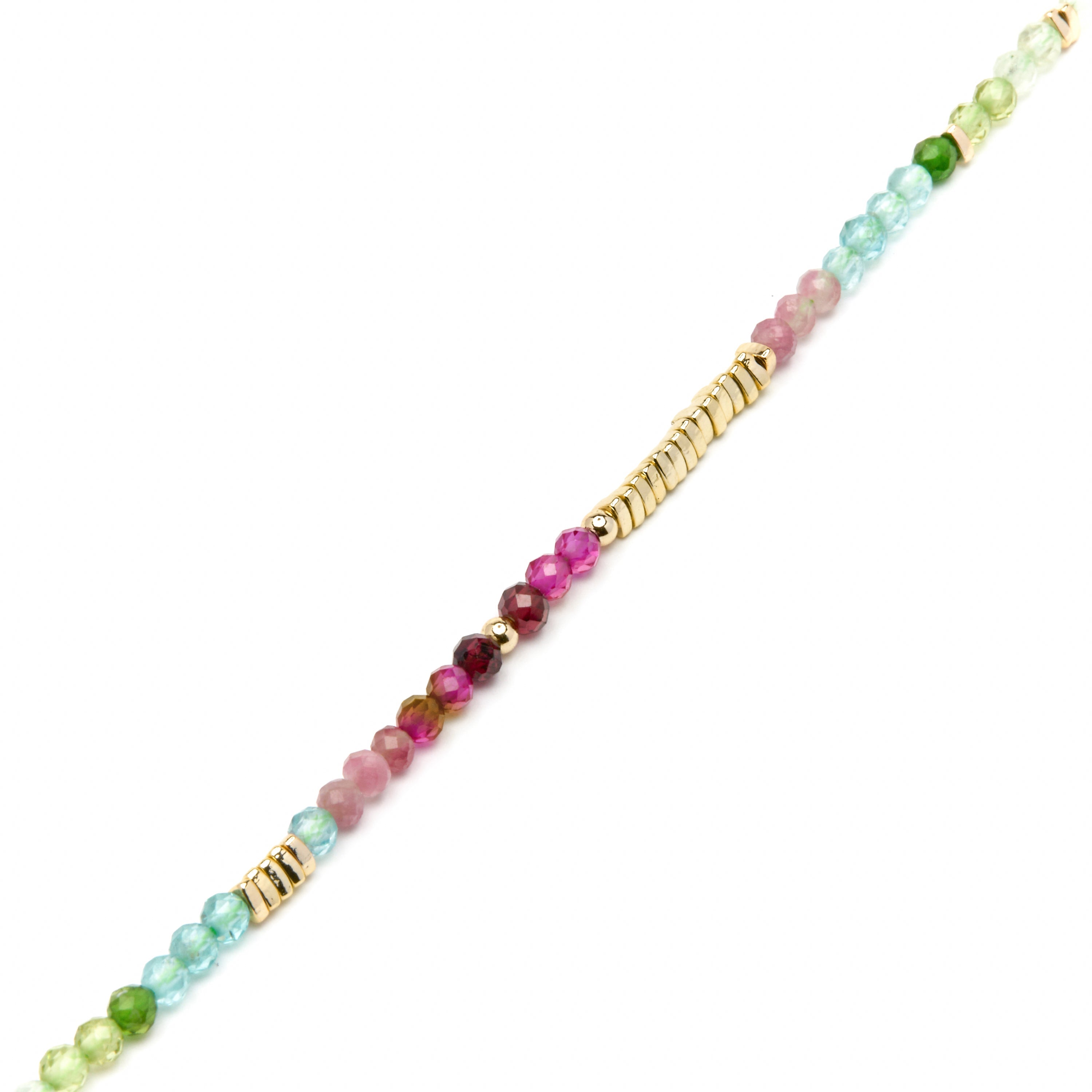 Pulseira de Prata de Lei 925 e Cristal Multicolorido com acabamento em ouro amarelo 18k - Ane
