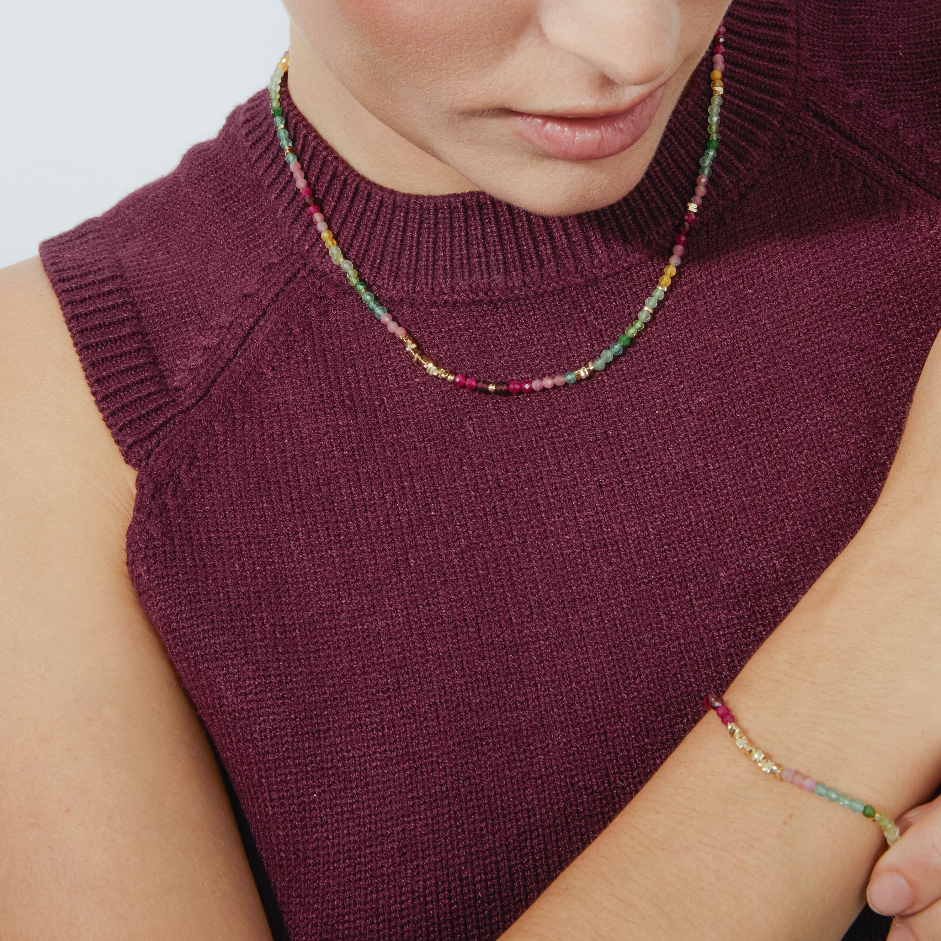 Pulseira de Prata de Lei 925 e Cristal Multicolorido com acabamento em ouro amarelo 18k - Ane