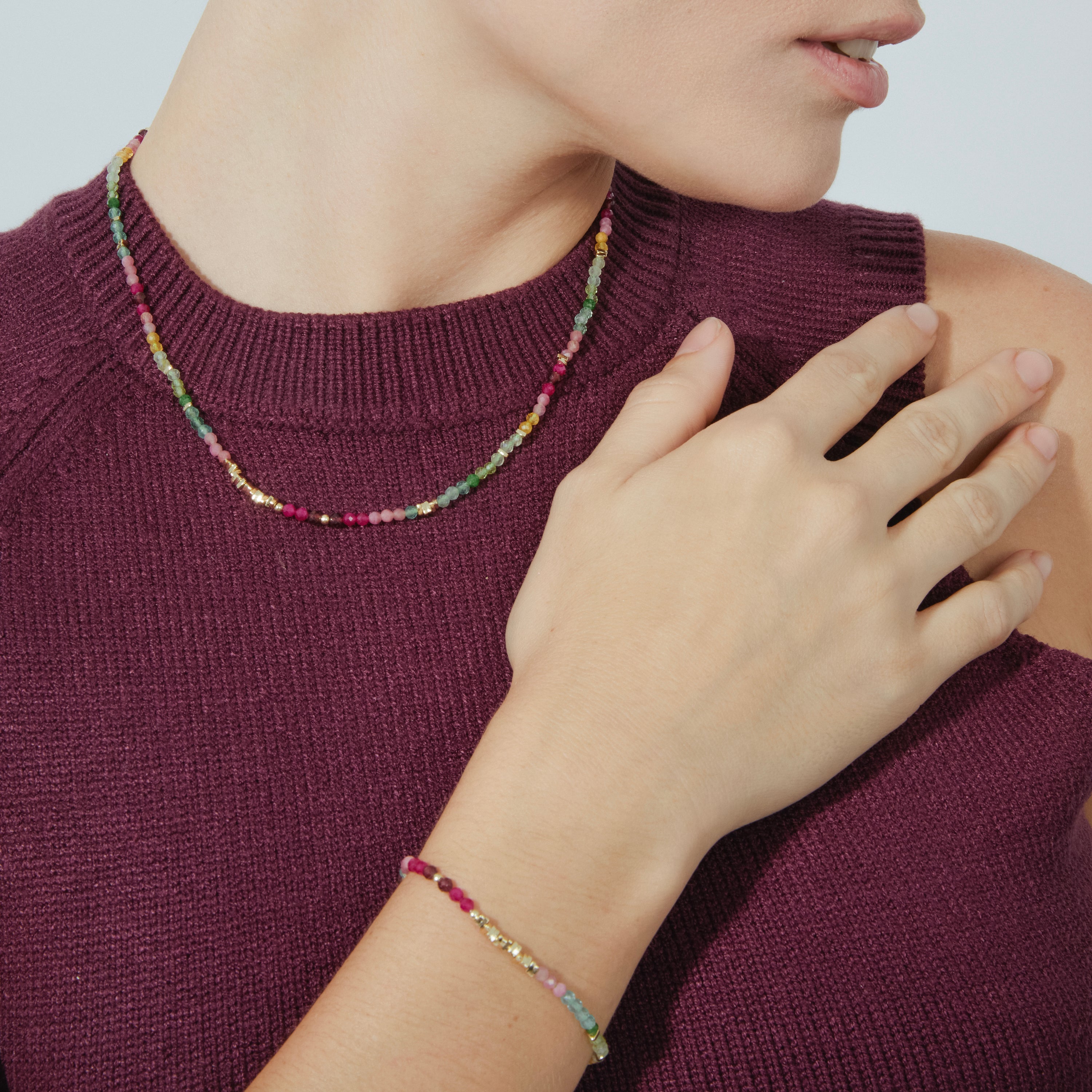 Pulseira de Prata de Lei 925 e Cristal Multicolorido com acabamento em ouro amarelo 18k - Ane