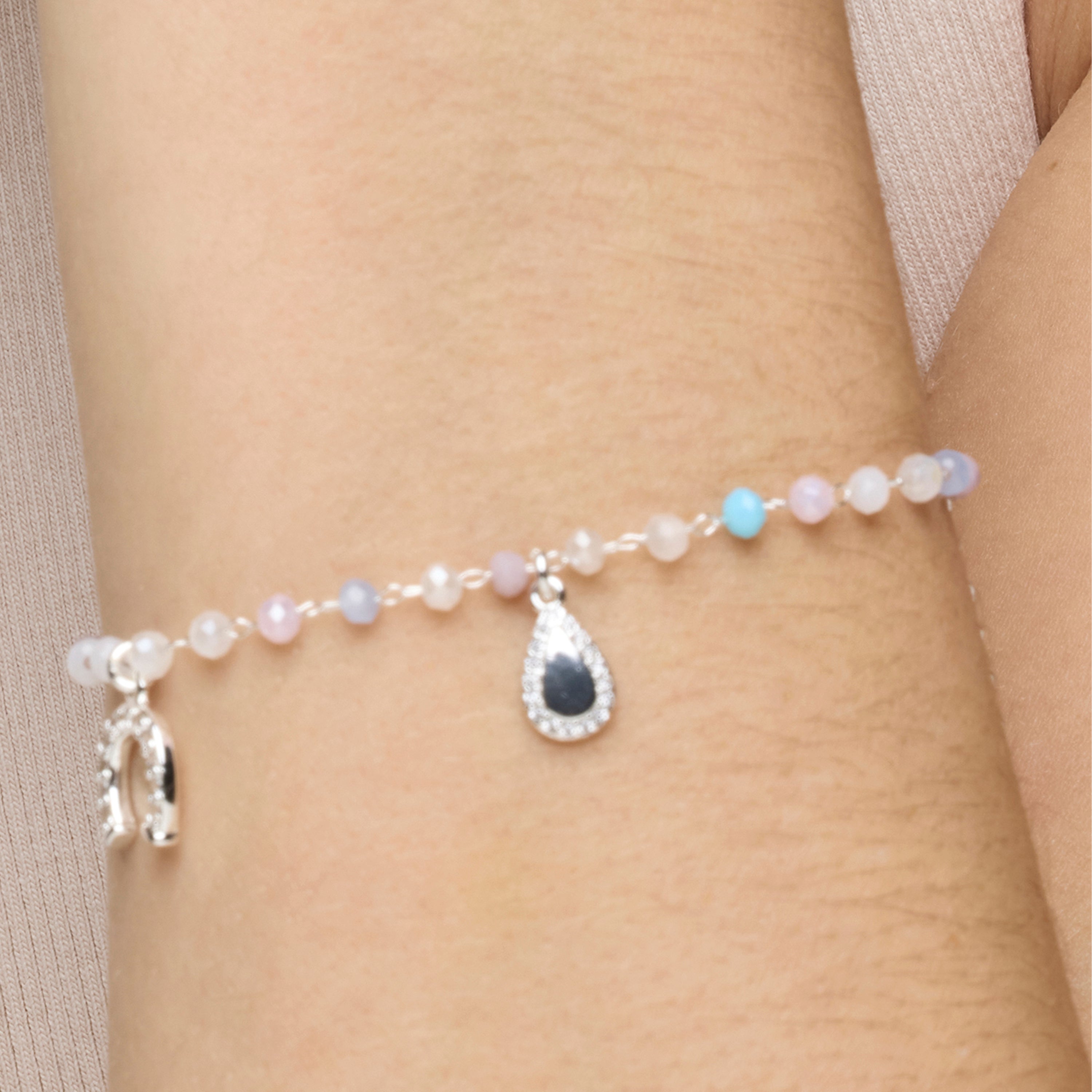 925 Sterling Silver and Aquamarine Zirconia Bracelet with Rhodium Finish - Neusne