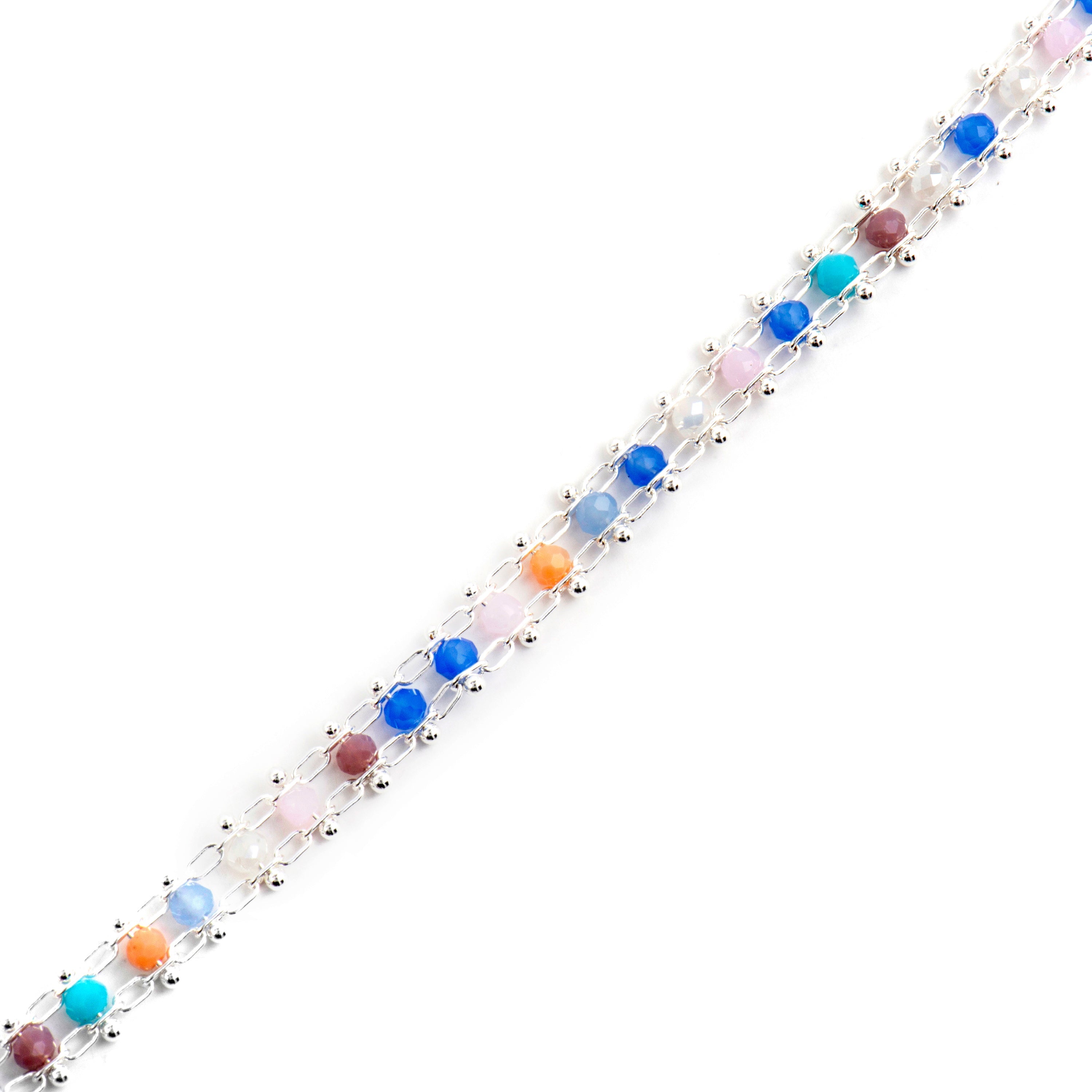 925 Sterling Silver and Multicolor Crystal Bracelet with Rhodium Finish - Yub