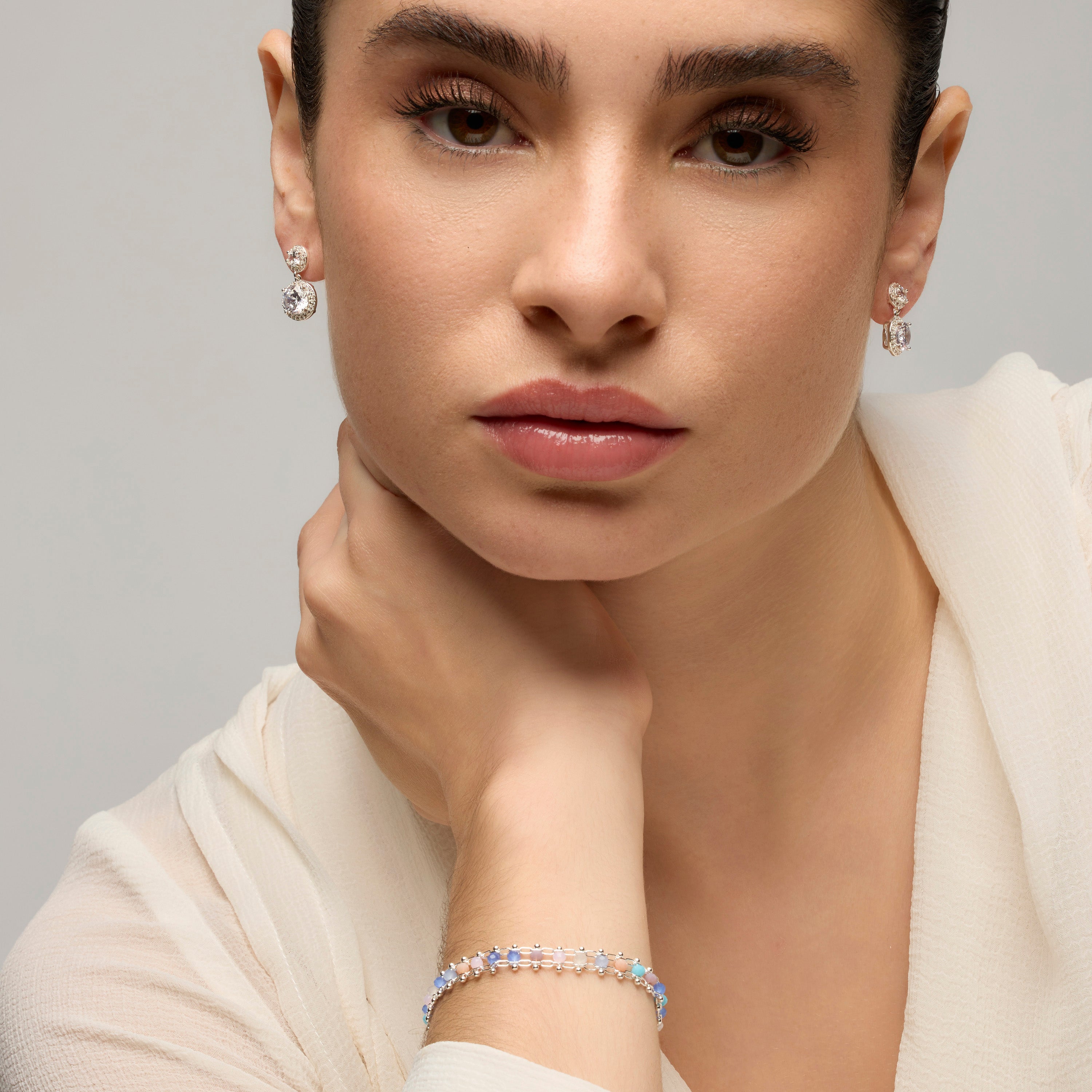 925 Sterling Silver and Multicolor Crystal Bracelet with Rhodium Finish - Yub