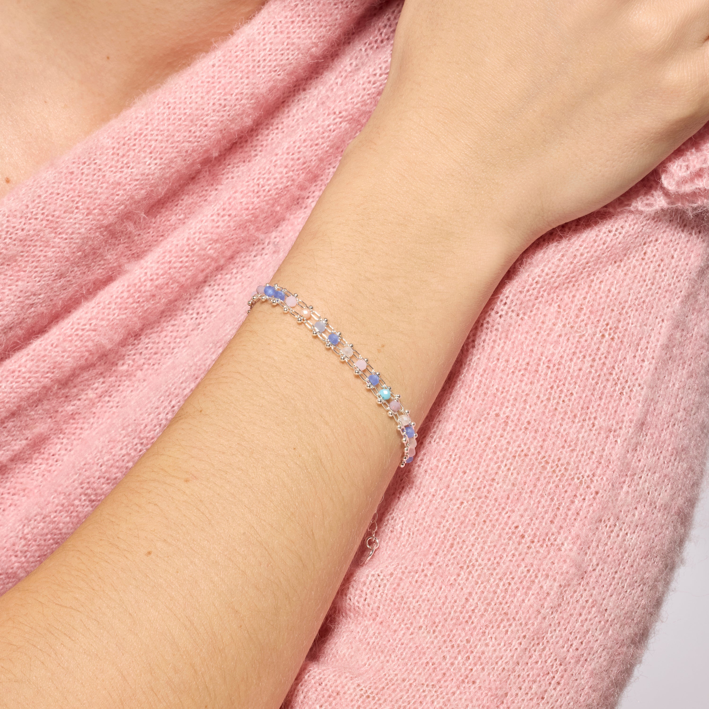 925 Sterling Silver and Multicolor Crystal Bracelet with Rhodium Finish - Yub