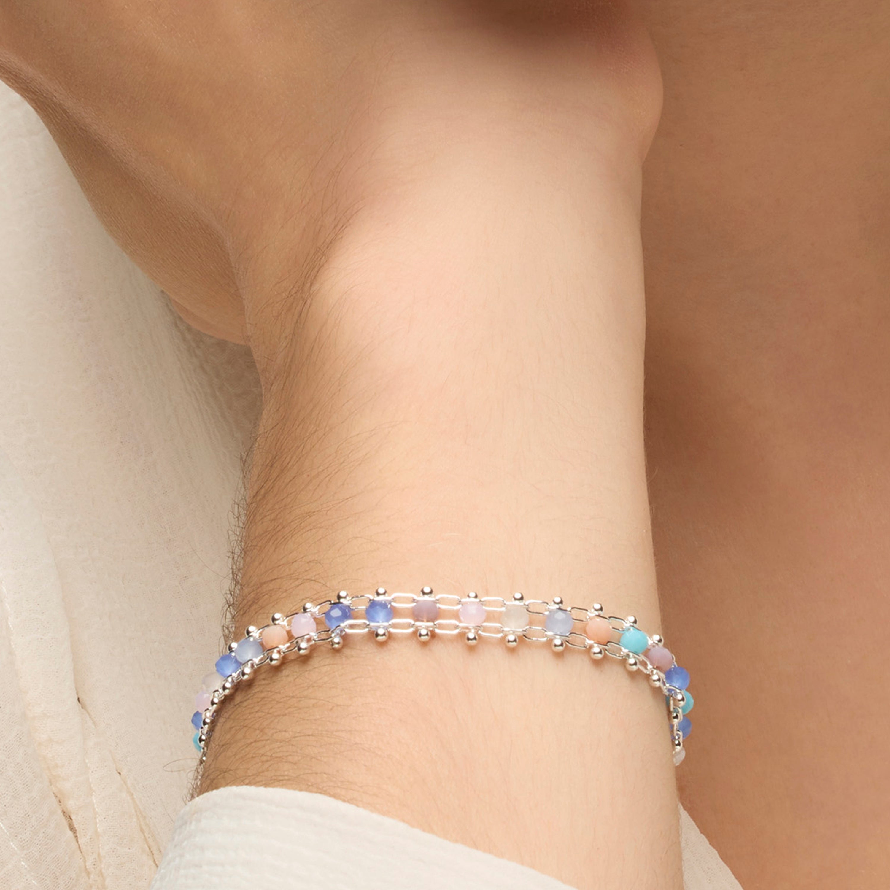 925 Sterling Silver and Multicolor Crystal Bracelet with Rhodium Finish - Yub