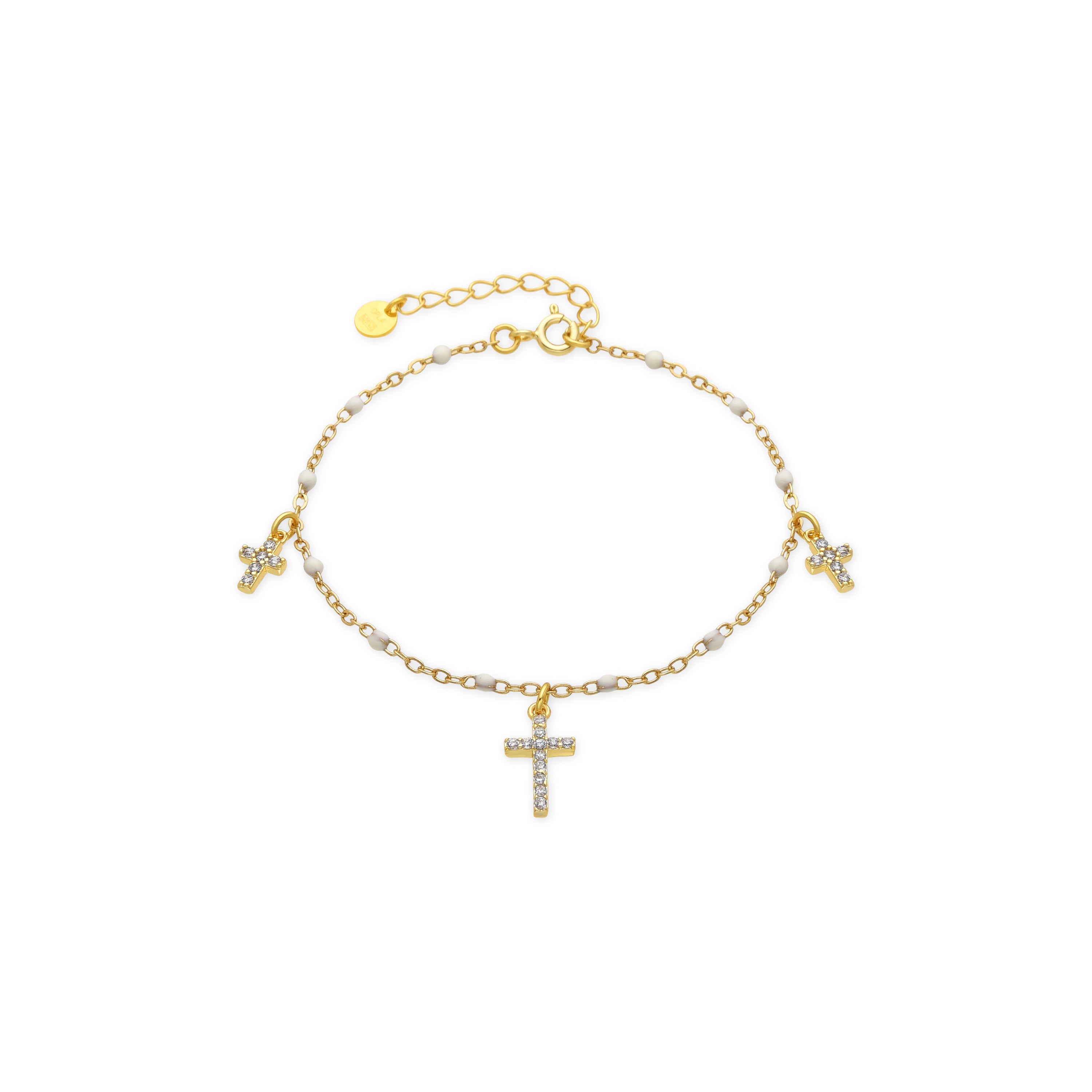 925 Sterling Silver and White Lacquer Bracelet with 18k Yellow Gold Finish - Haja