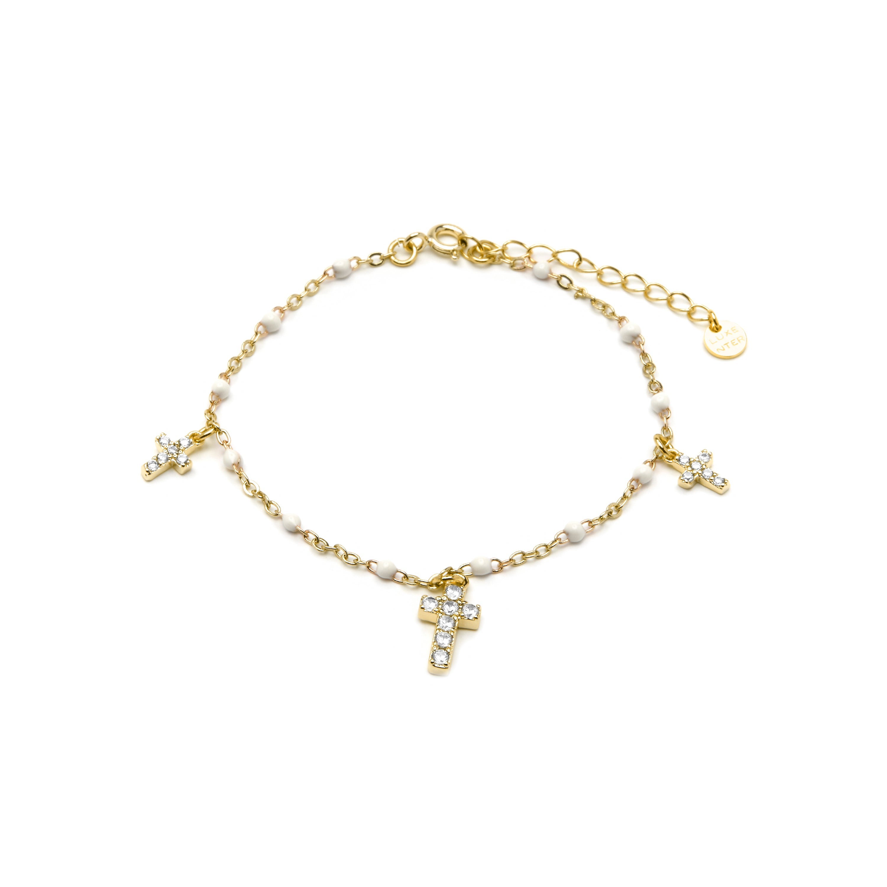 925 Sterling Silver and White Lacquer Bracelet with 18k Yellow Gold Finish - Haja