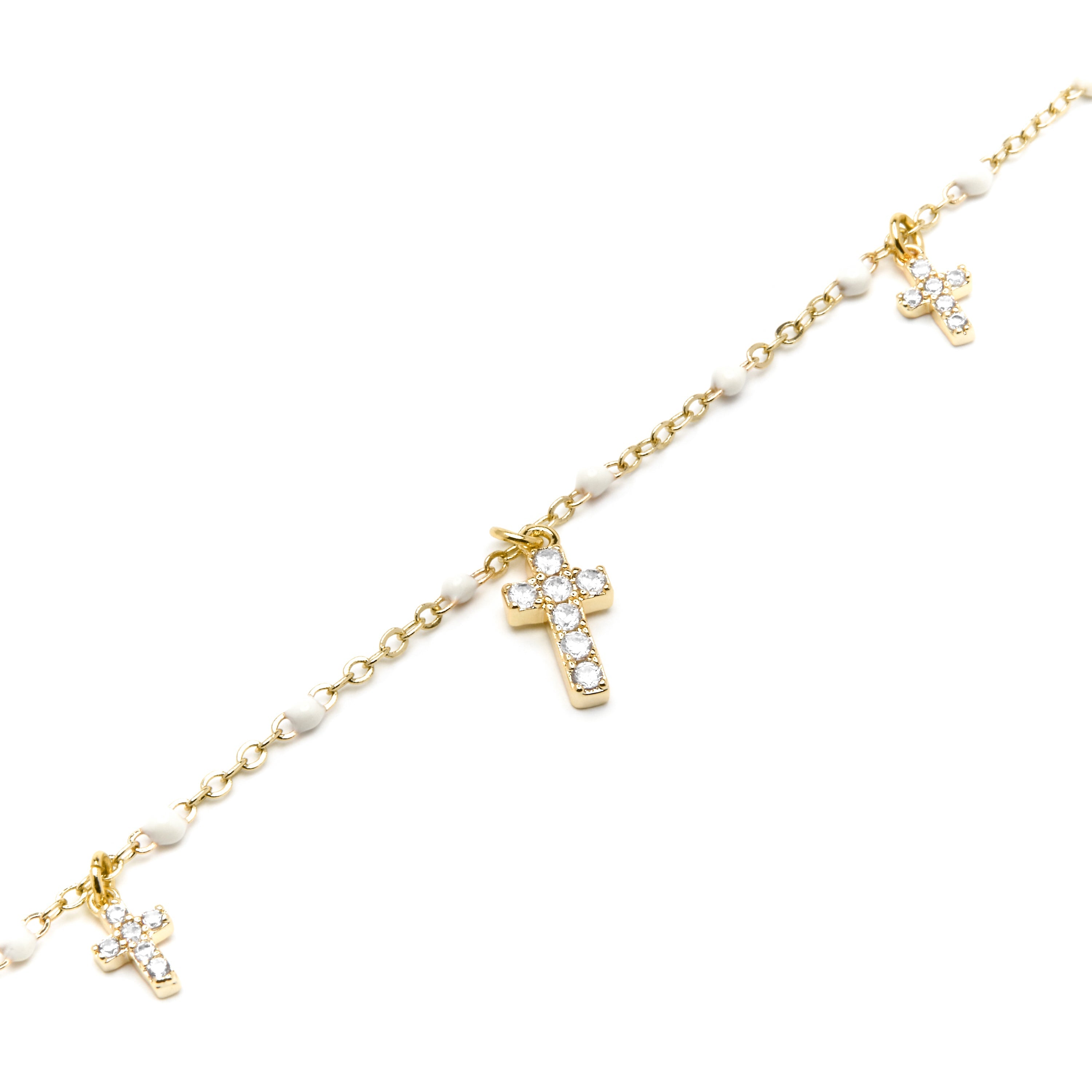 925 Sterling Silver and White Lacquer Bracelet with 18k Yellow Gold Finish - Haja