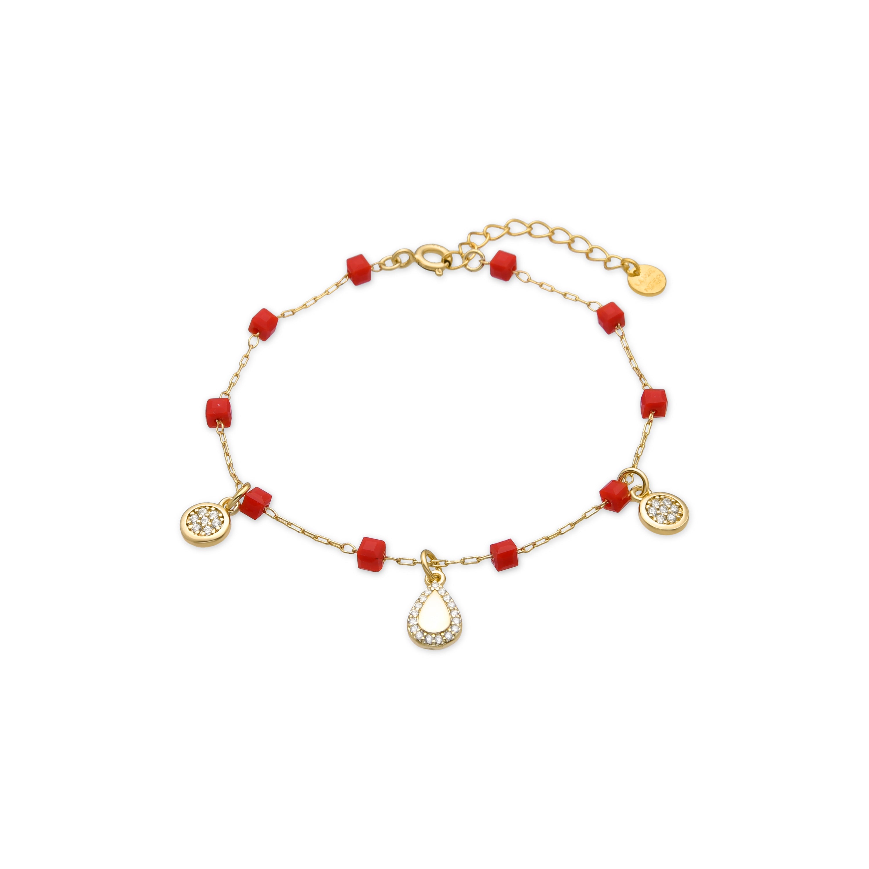 925 Sterling Silver and Red Crystal Bracelet with 18k Yellow Gold Finish - Kirrio