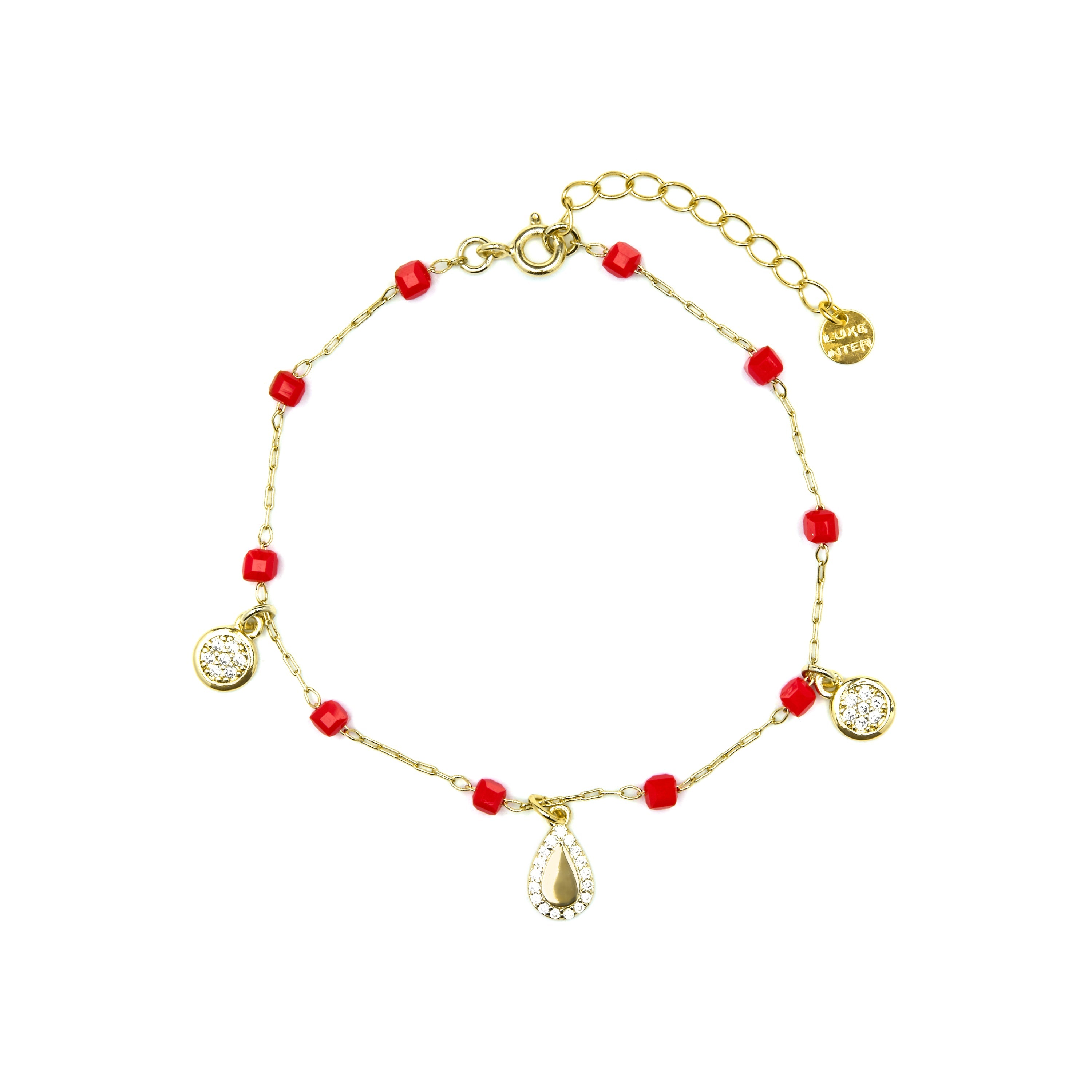 Pulsera de Plata de Ley 925 y Cristal Rojo acabado oro amarillo de 18k - Kirrio