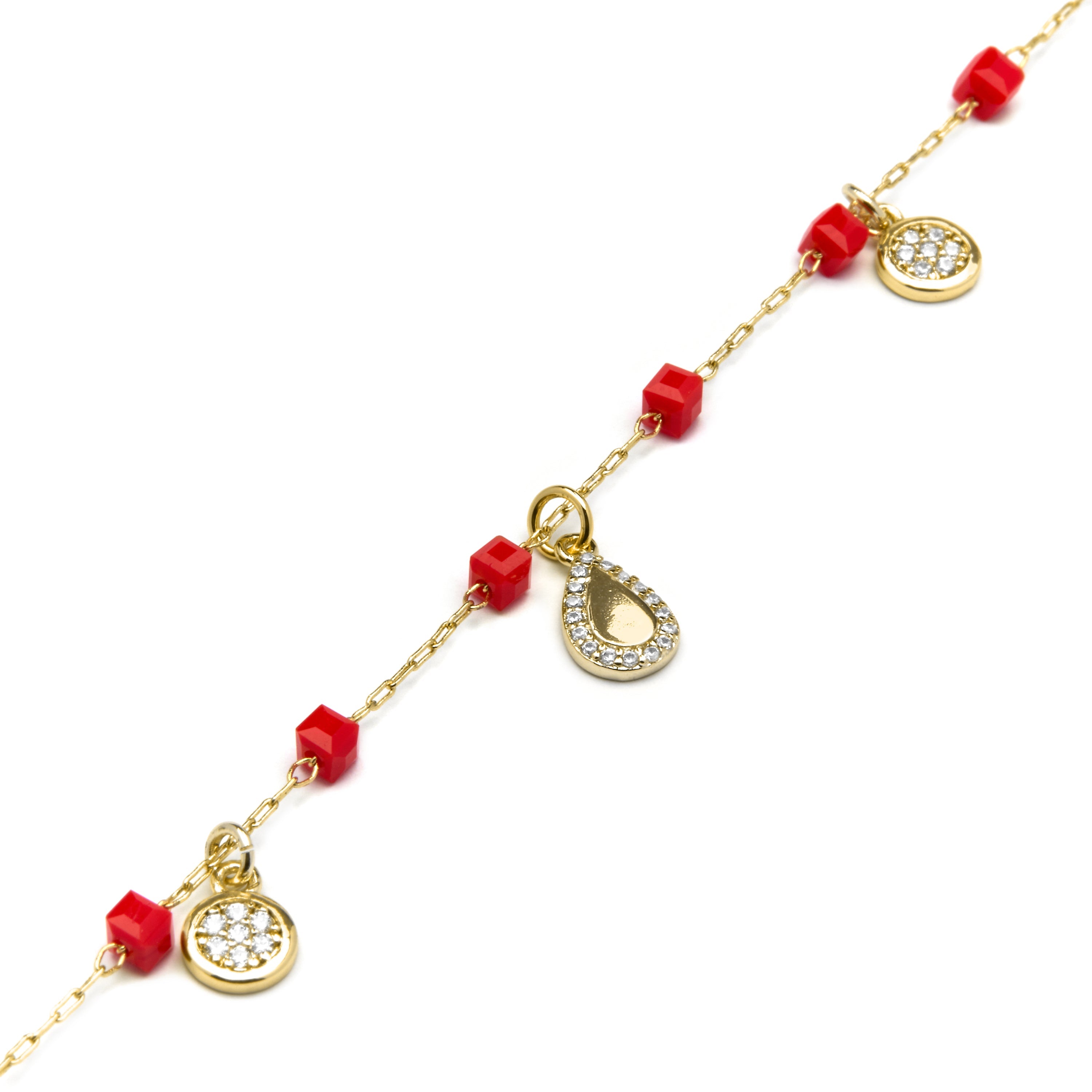Pulsera de Plata de Ley 925 y Cristal Rojo acabado oro amarillo de 18k - Kirrio