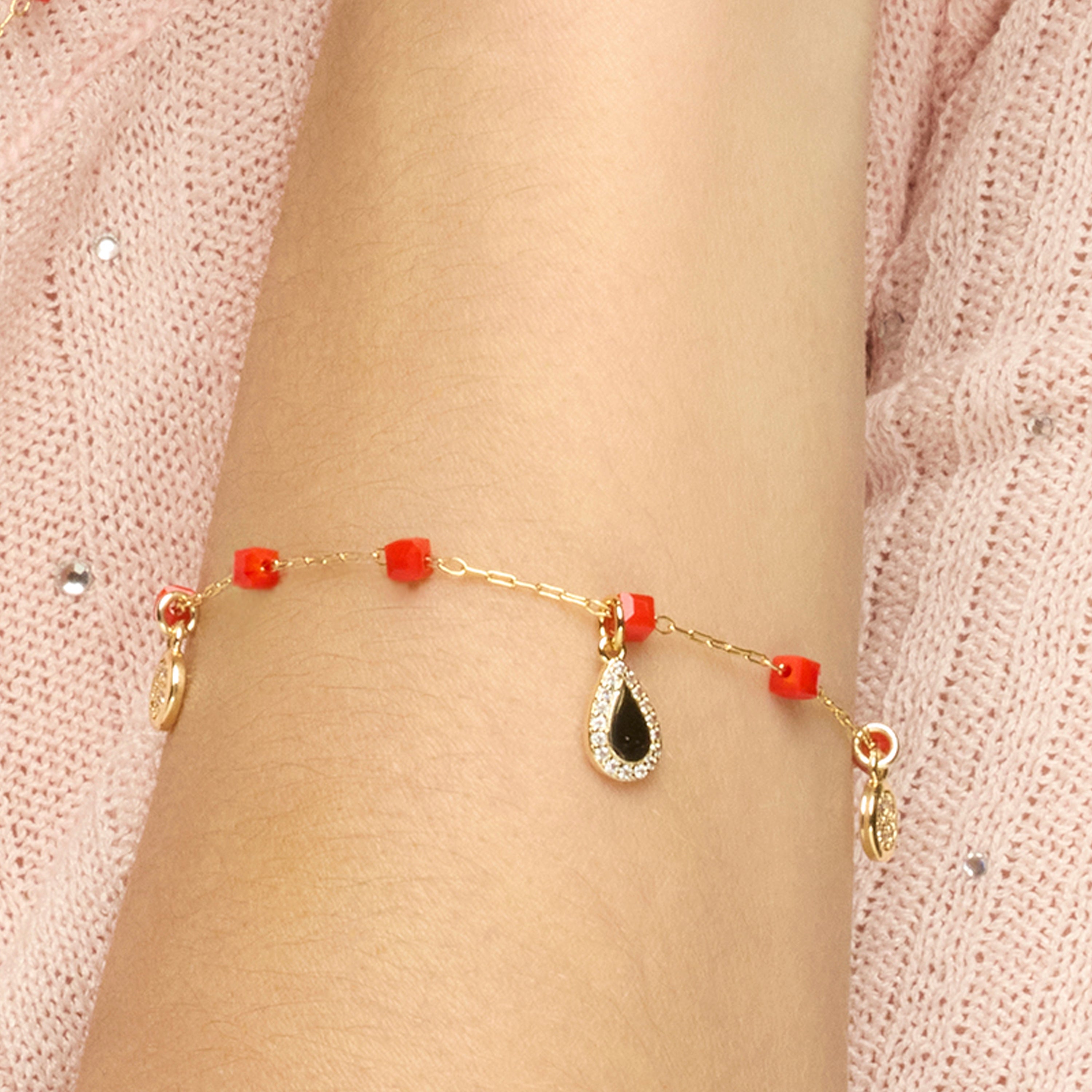 Pulsera de Plata de Ley 925 y Cristal Rojo acabado oro amarillo de 18k - Kirrio