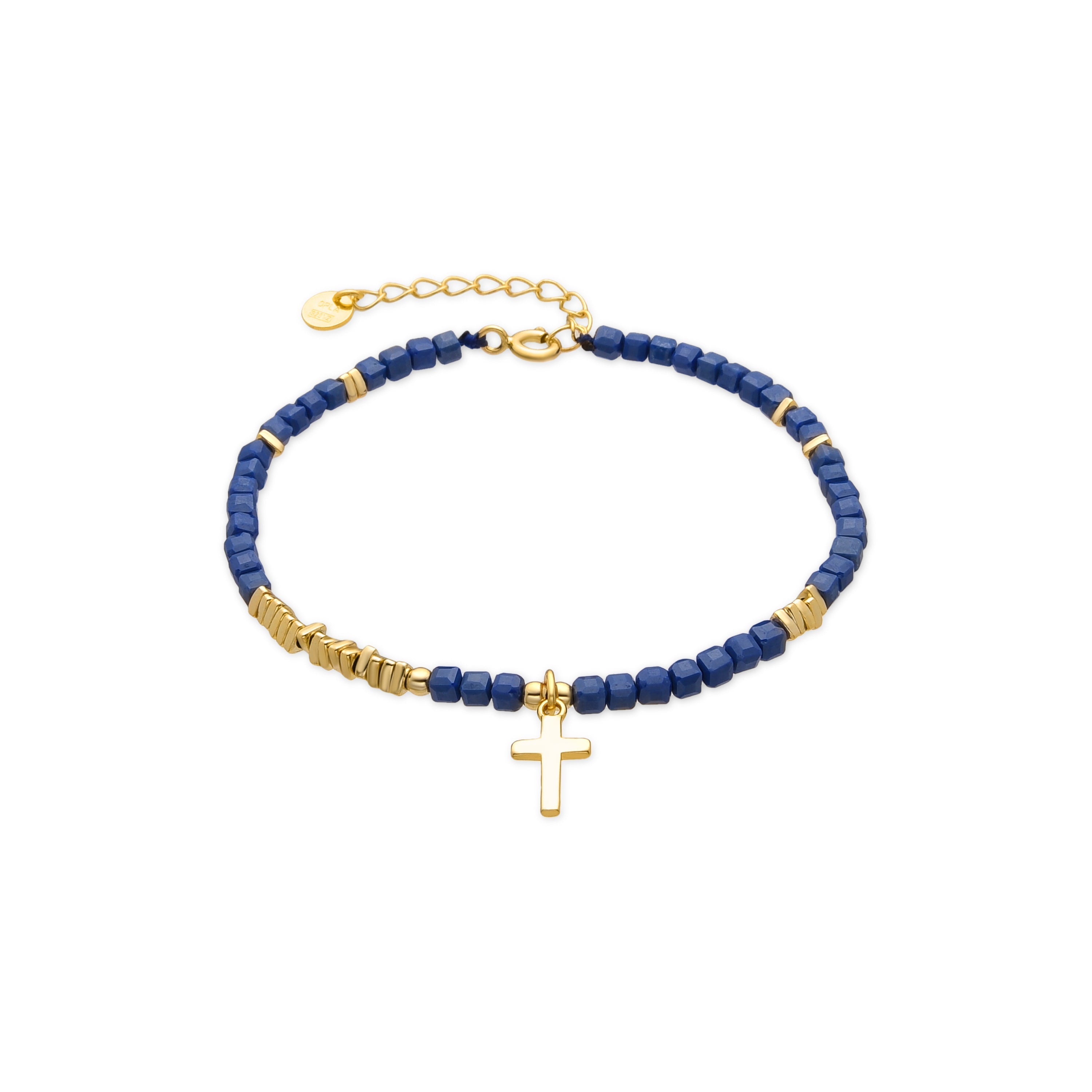 925 Sterling Silver and Dark Blue Crystal Bracelet with 18k Yellow Gold Finish - Iszun