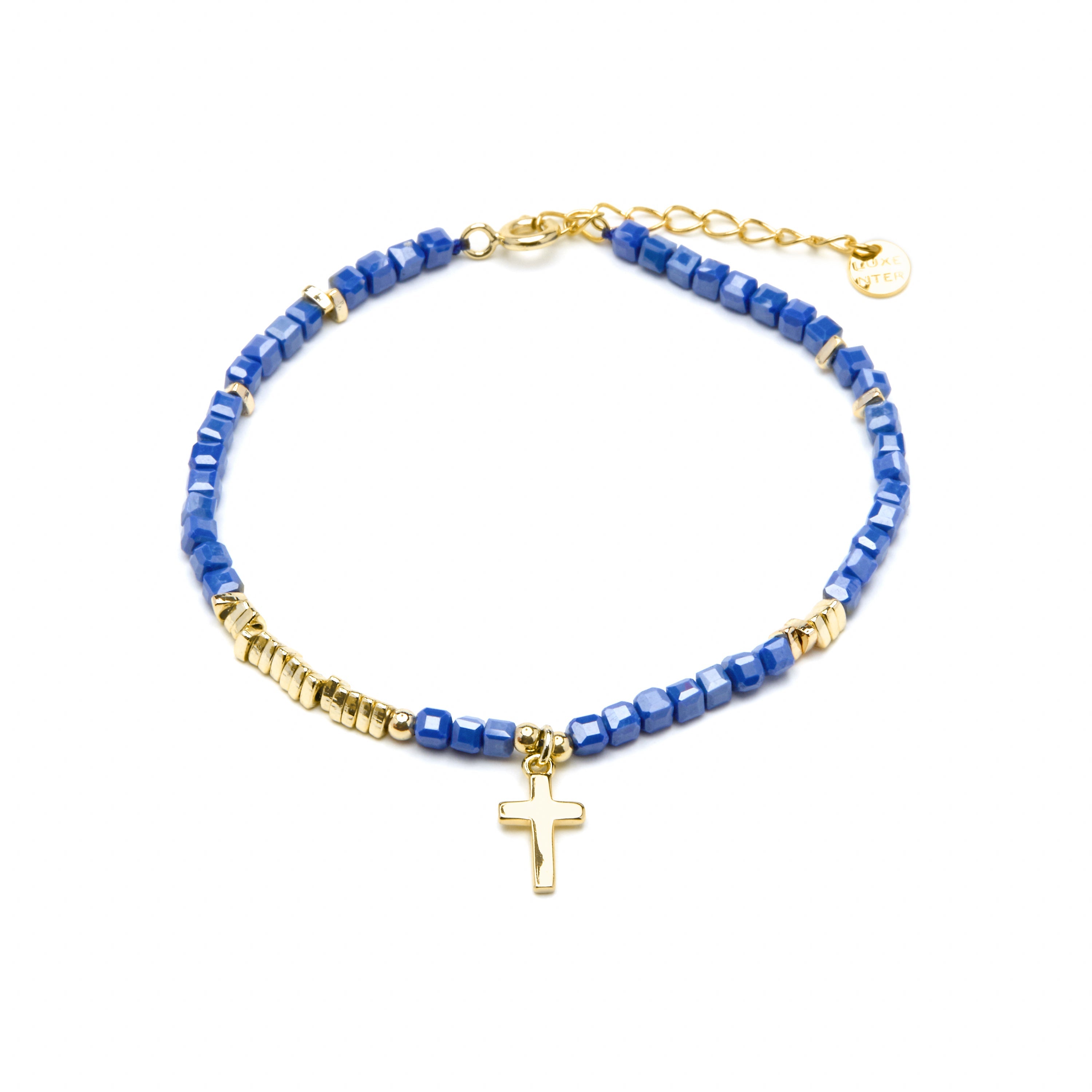 Pulsera de Plata de Ley 925 y Cristal Azul Oscuro acabado oro amarillo de 18k - Iszun