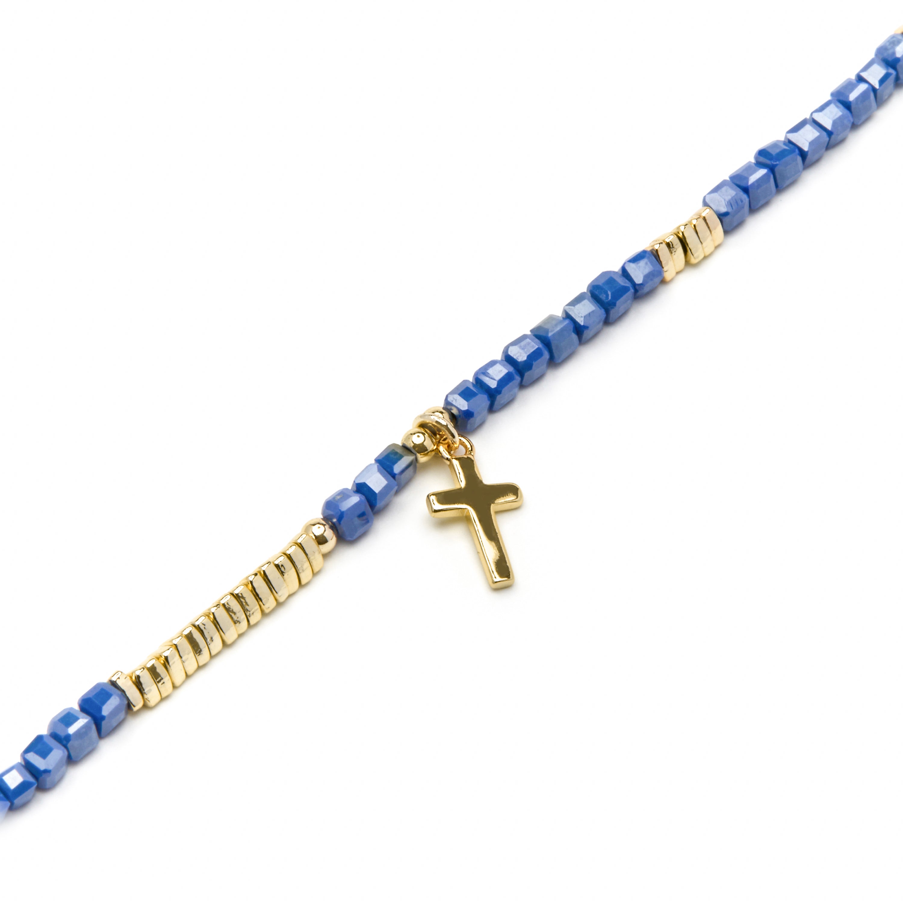 Pulsera de Plata de Ley 925 y Cristal Azul Oscuro acabado oro amarillo de 18k - Iszun