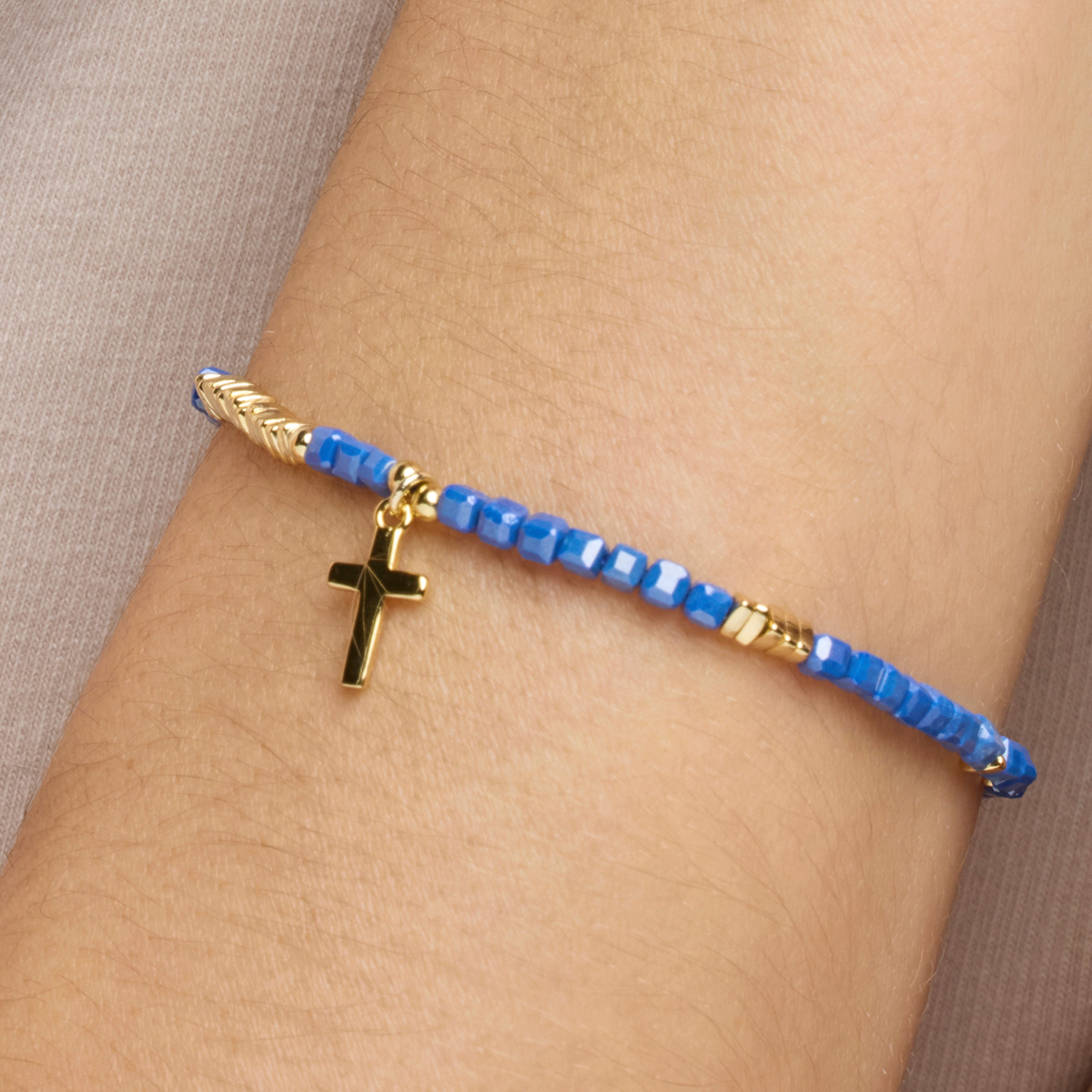 Pulsera de Plata de Ley 925 y Cristal Azul Oscuro acabado oro amarillo de 18k - Iszun