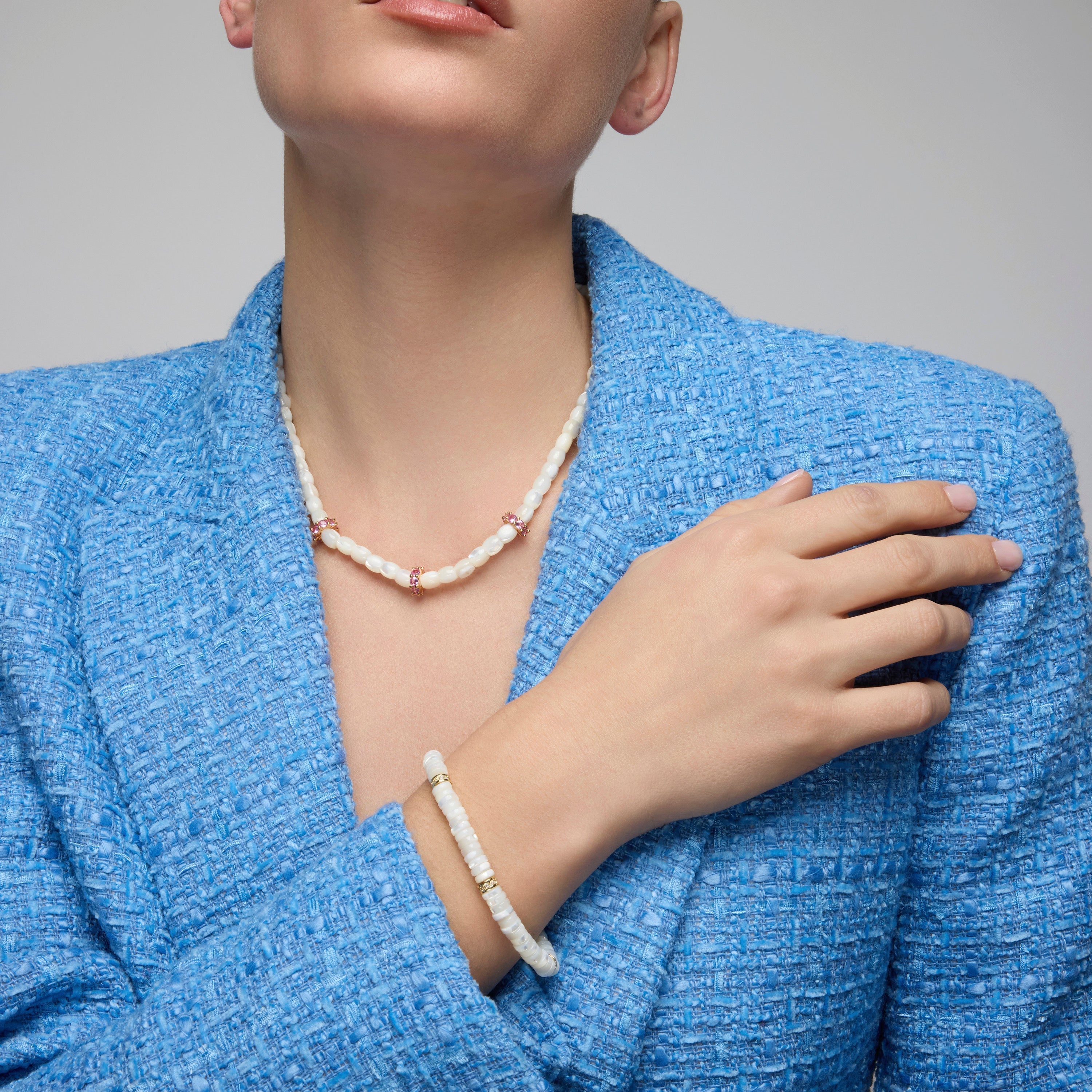 Pulsera de Plata de Ley 925 y Madreperla Blanca acabado oro amarillo de 18k - Fyro