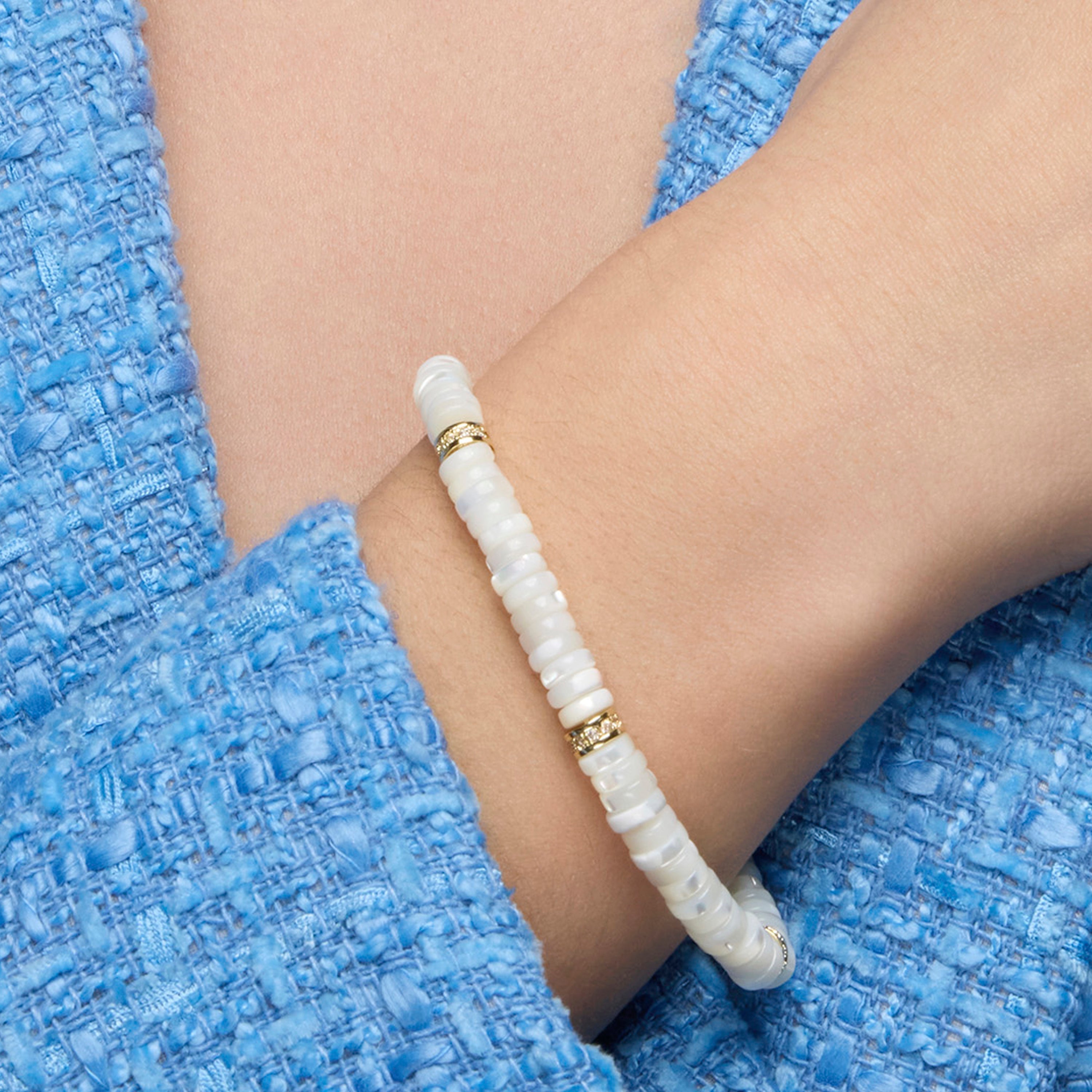 Pulsera de Plata de Ley 925 y Madreperla Blanca acabado oro amarillo de 18k - Fyro