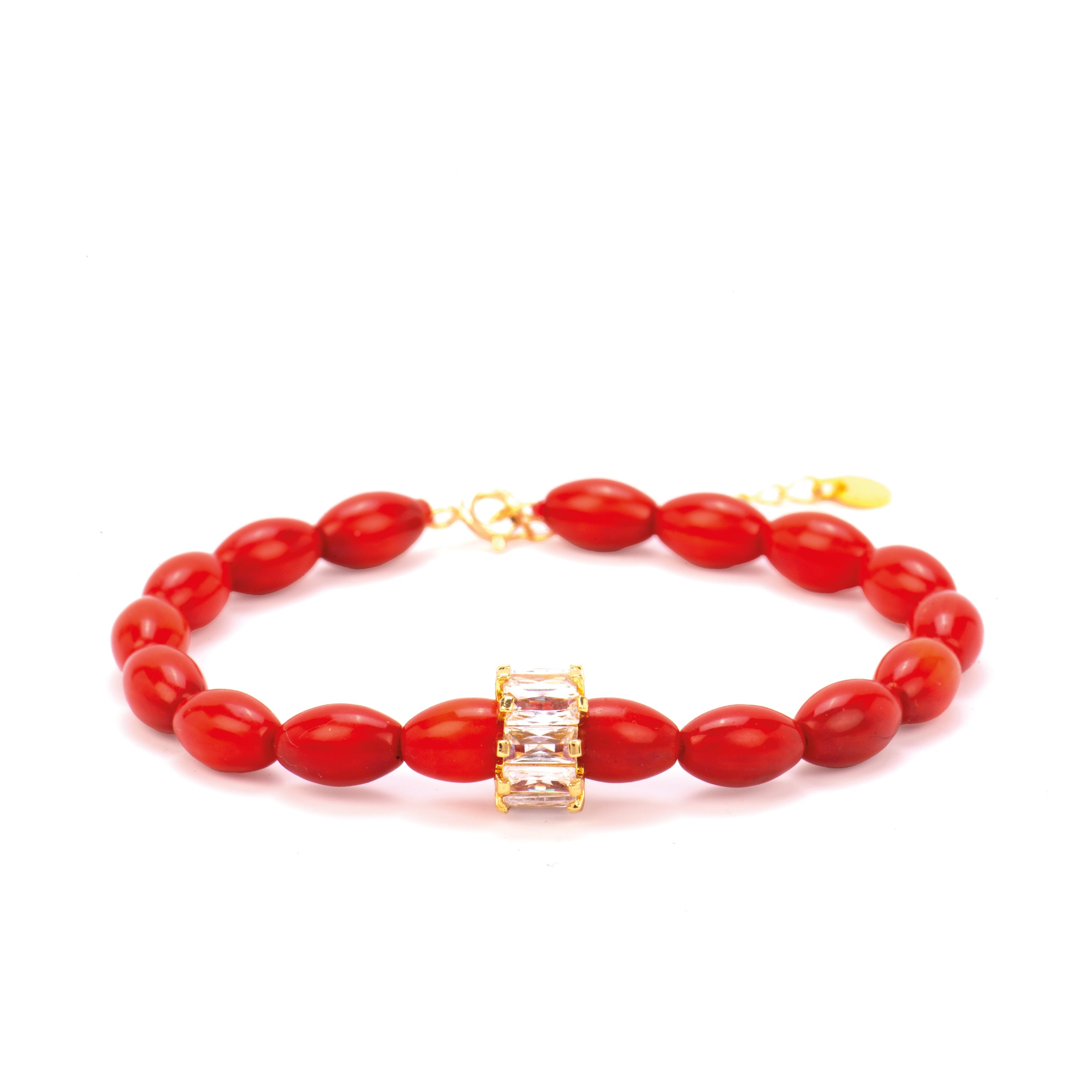 925 Sterling Silver and Coral Bracelet with 18k Yellow Gold Finish - Teki