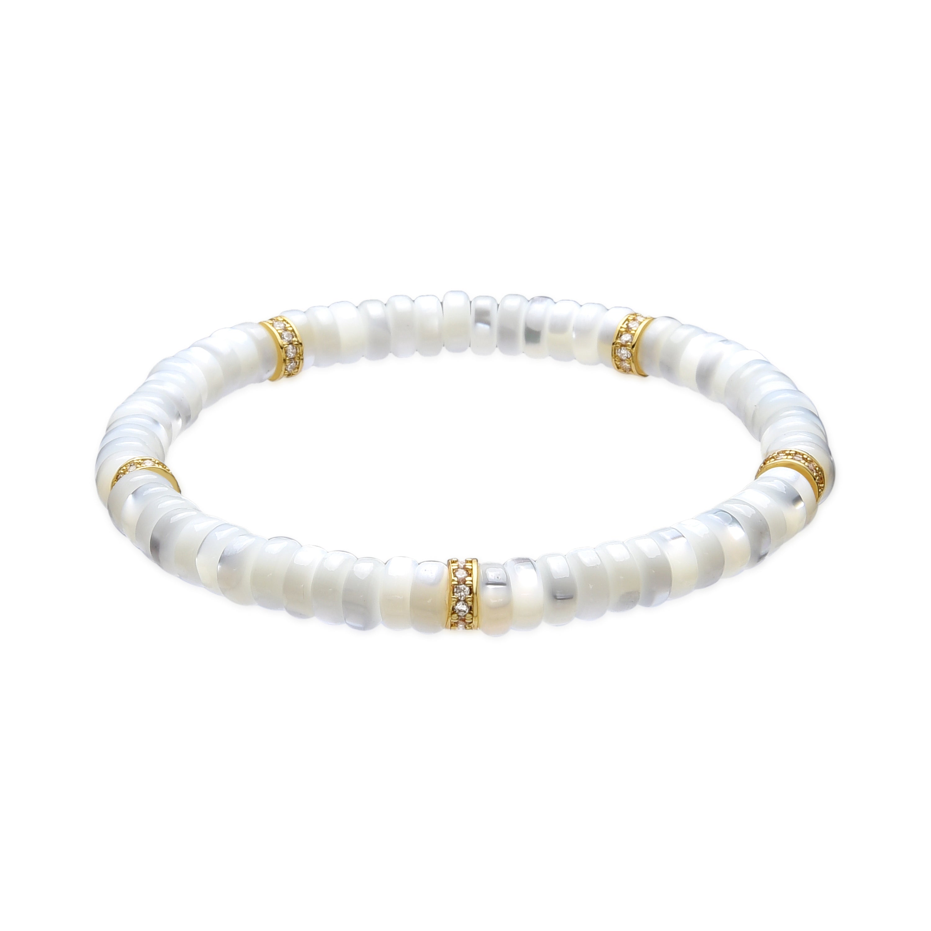 925 Sterling Silver and White Mother of Pearl Bracelet with 18k Yellow Gold Finish - Landir