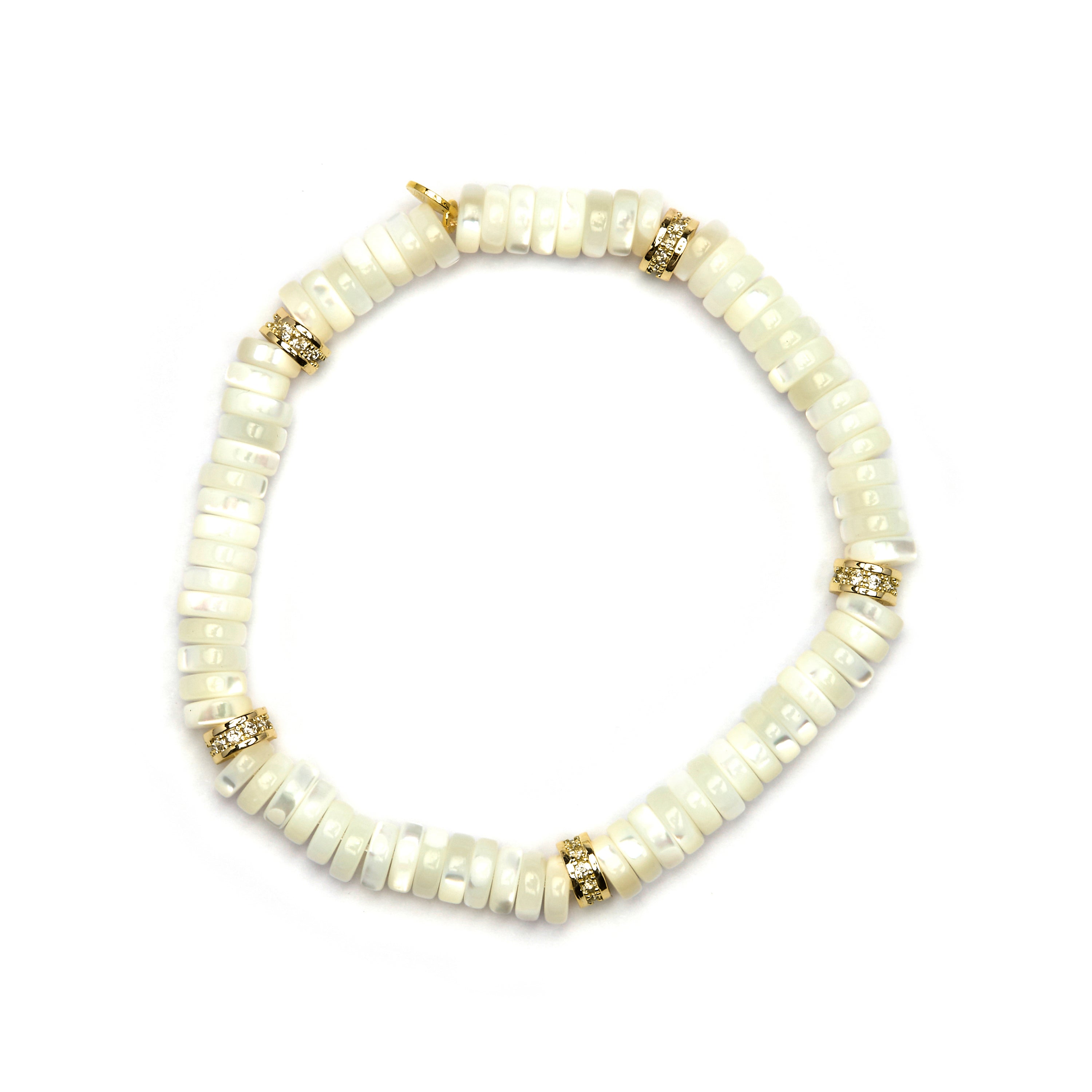 925 Sterling Silver and White Mother of Pearl Bracelet with 18k Yellow Gold Finish - Landir