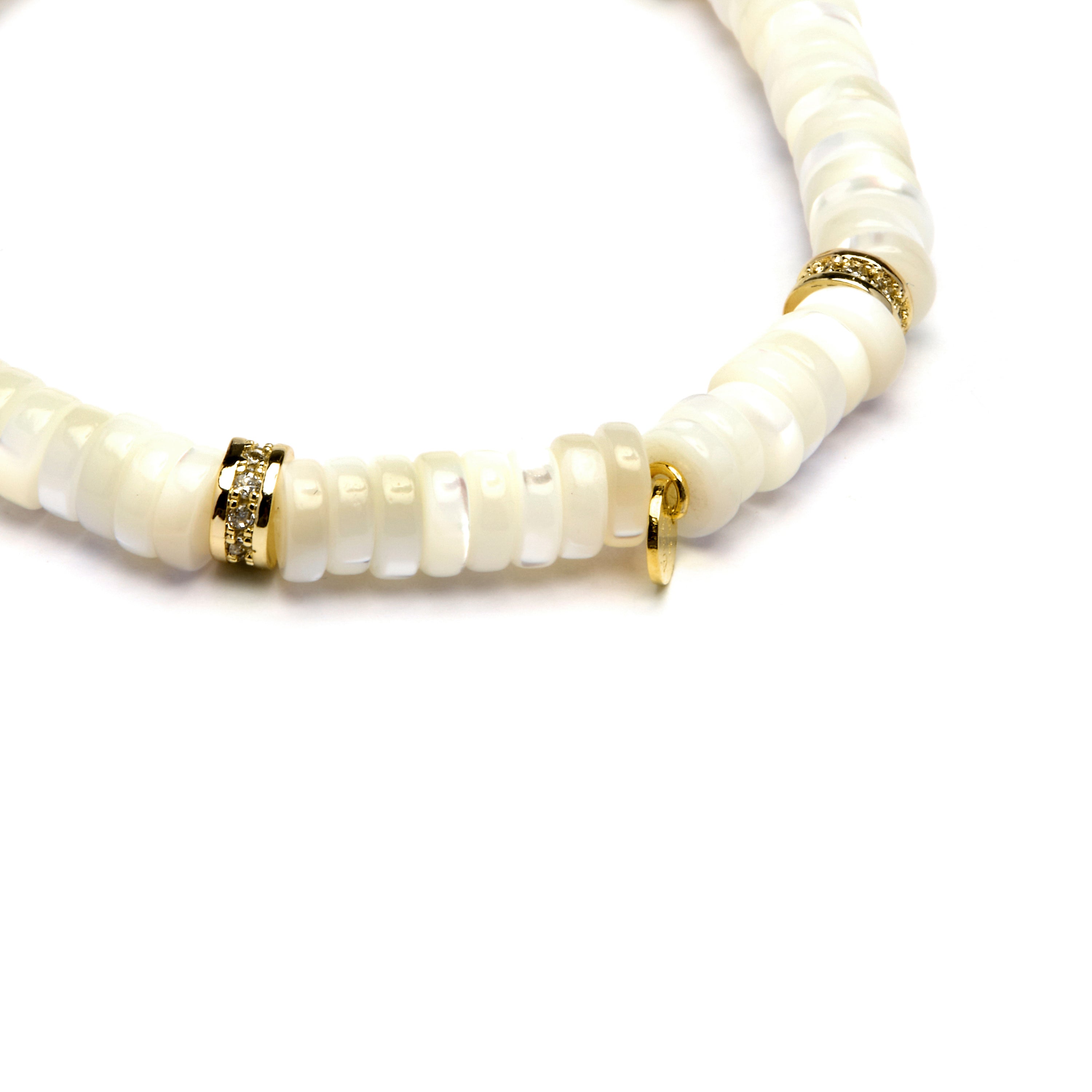 925 Sterling Silver and White Mother of Pearl Bracelet with 18k Yellow Gold Finish - Landir