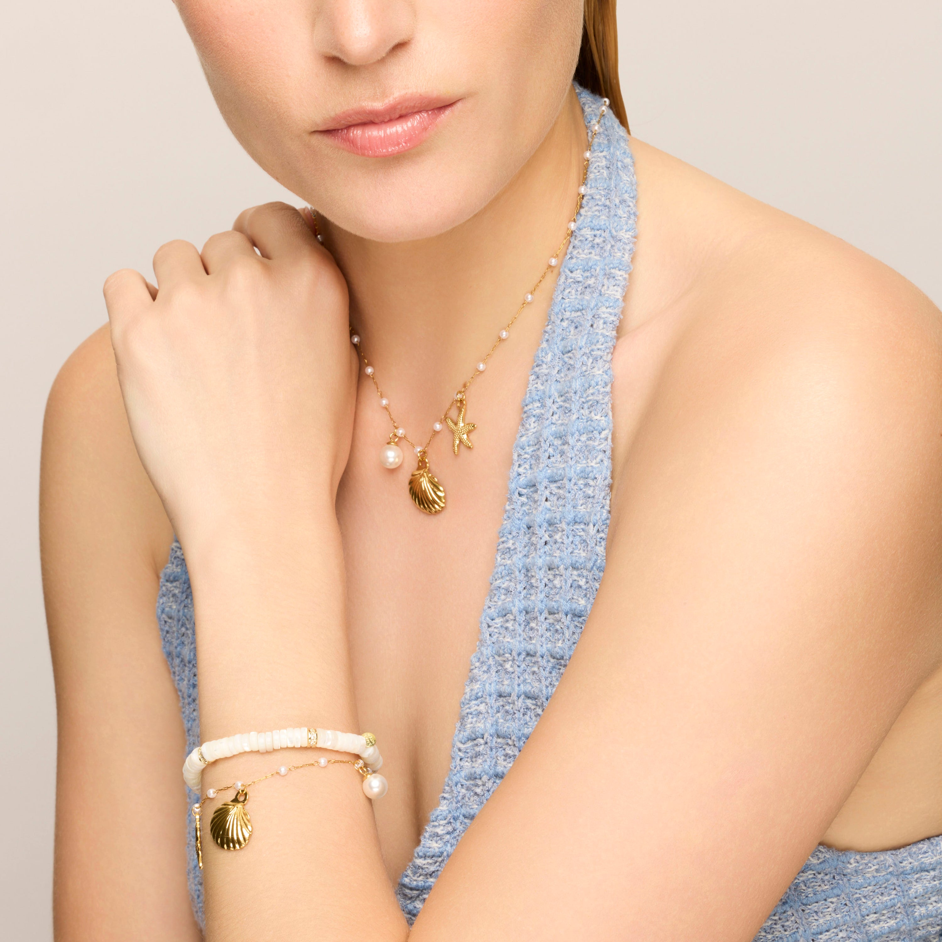 925 Sterling Silver and White Mother of Pearl Bracelet with 18k Yellow Gold Finish - Landir