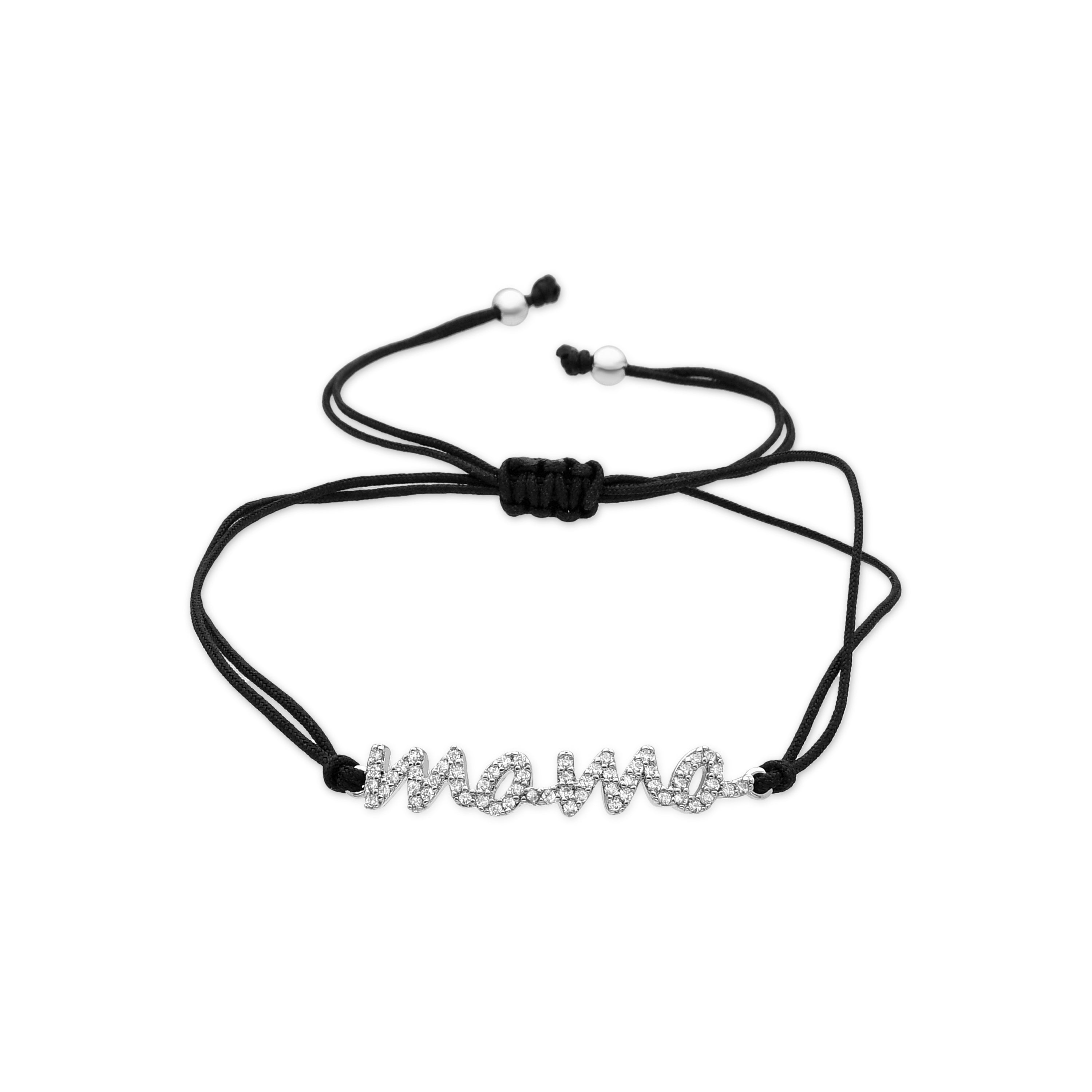 925 Sterling Silver and Brilliant Zirconia Bracelet, Rhodium Finish - Mama