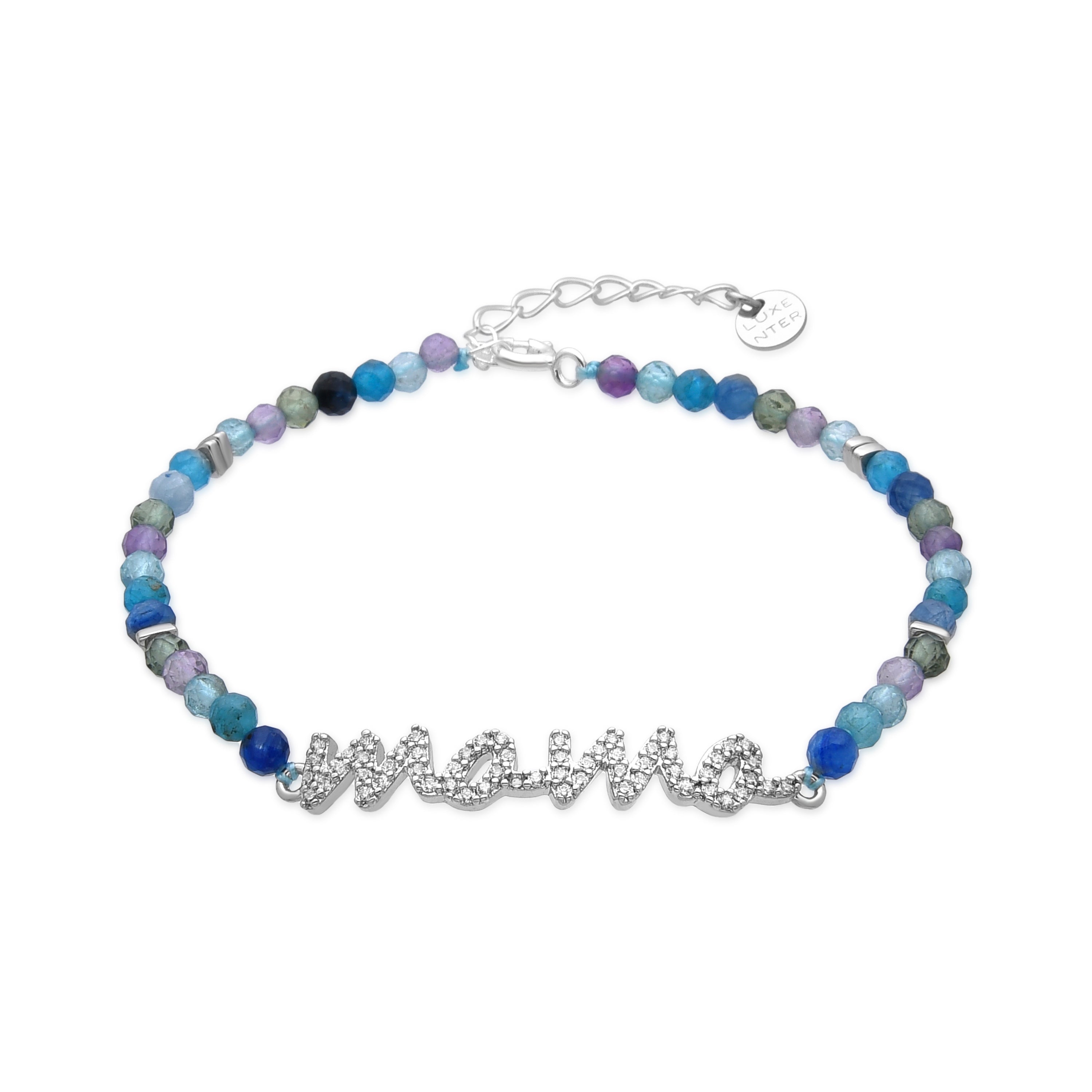 925 Sterling Silver and Dark Blue Crystal Bracelet with Rhodium Finish - Mama