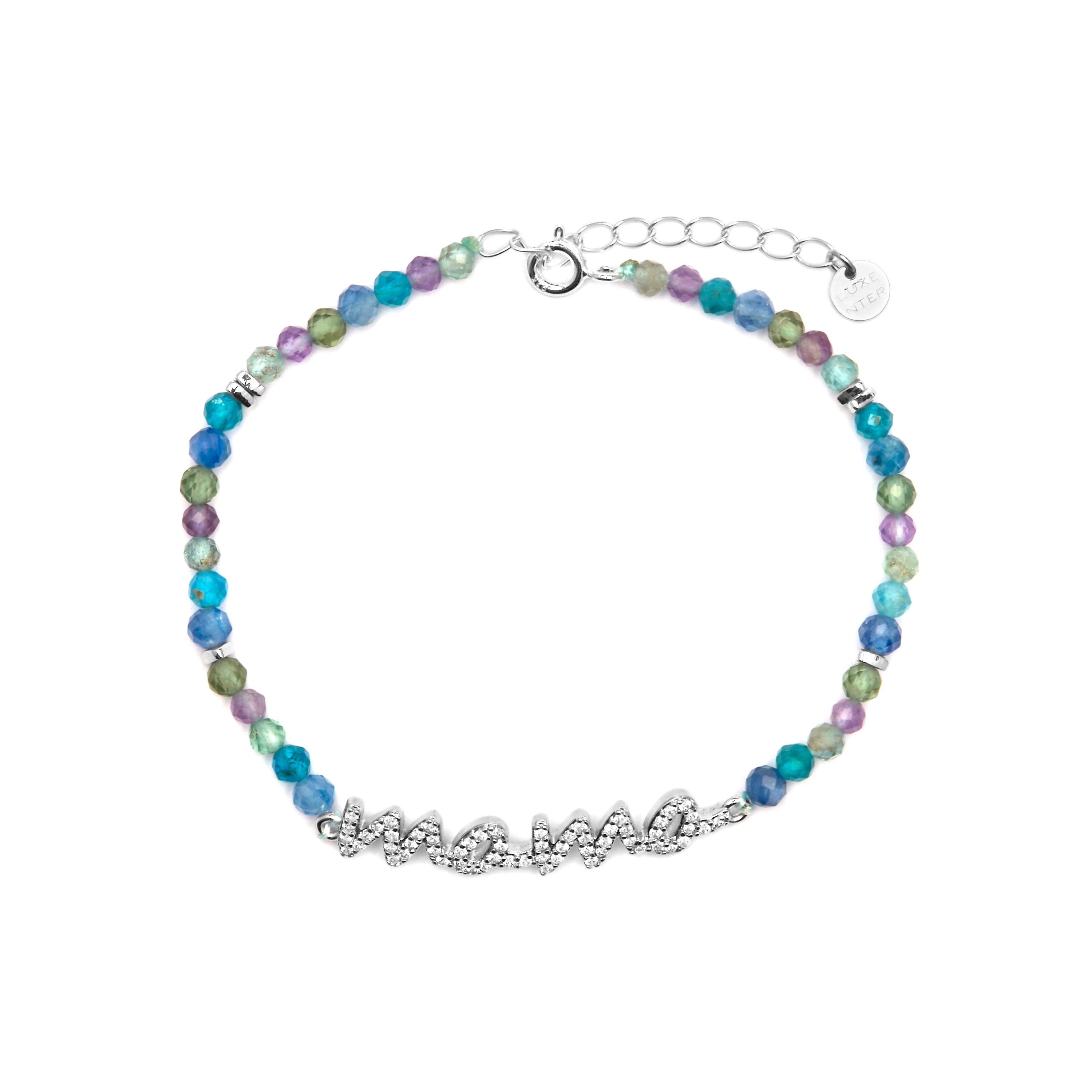 925 Sterling Silver and Dark Blue Crystal Bracelet with Rhodium Finish - Mama
