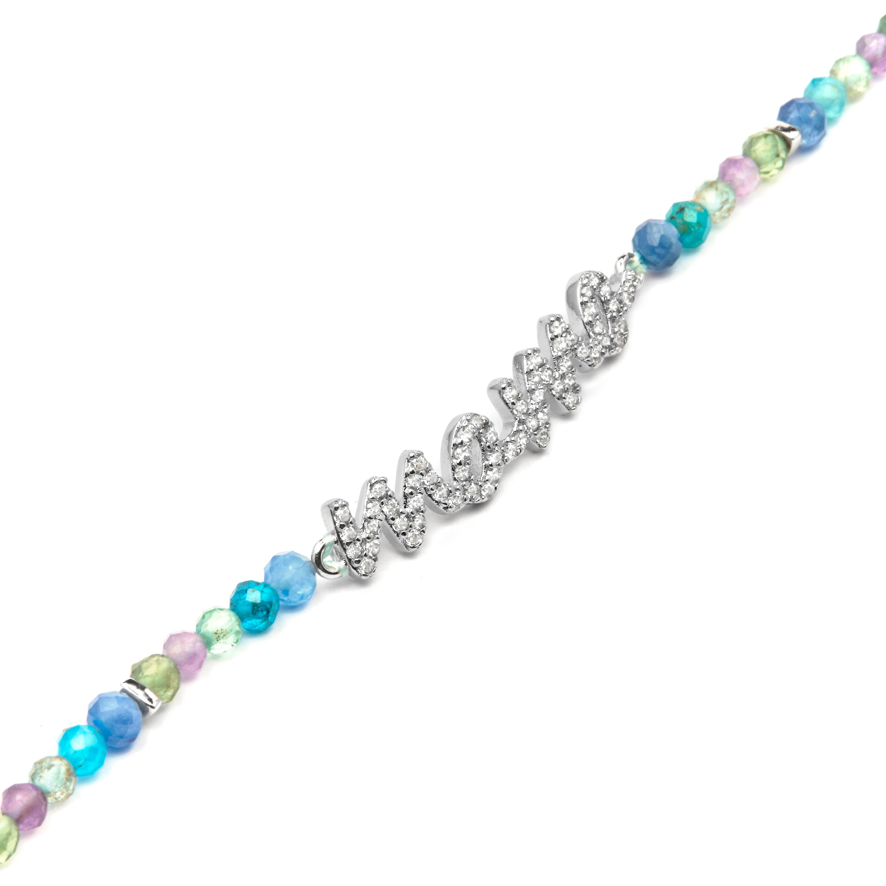 925 Sterling Silver and Dark Blue Crystal Bracelet with Rhodium Finish - Mama
