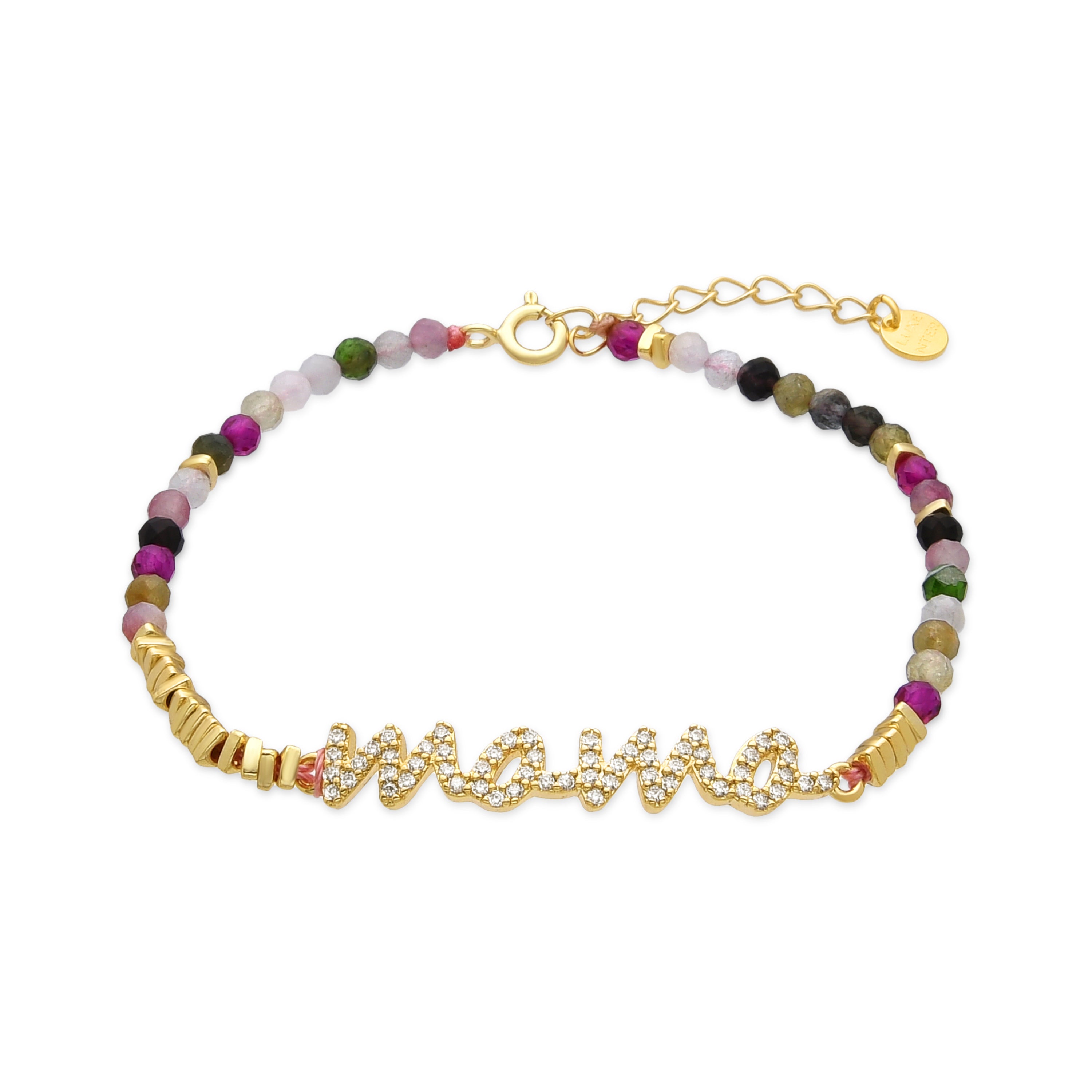 925 Sterling Silver and Multicolor Tourmaline Bracelet with 18k Yellow Gold Finish - Mama