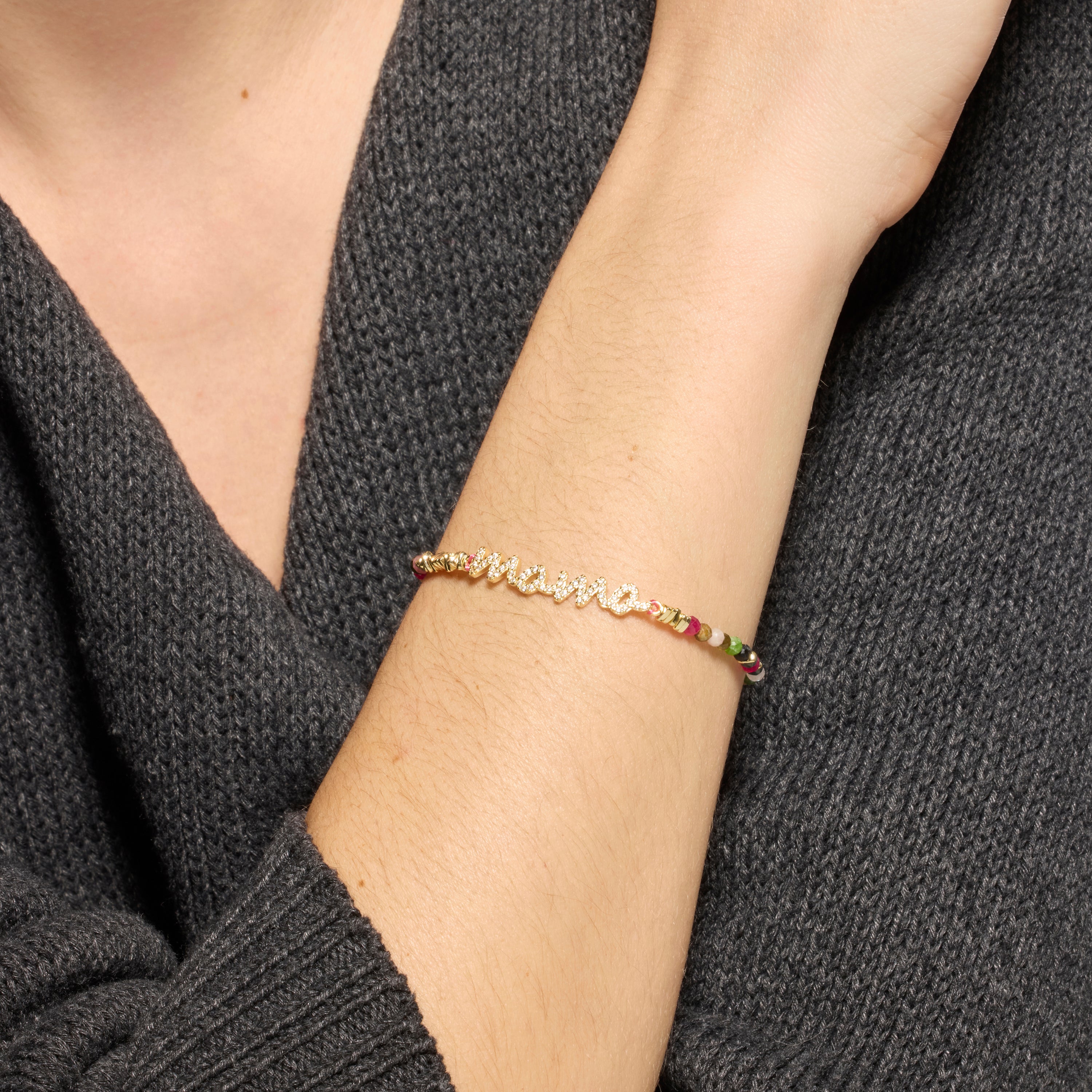 925 Sterling Silver and Multicolor Tourmaline Bracelet with 18k Yellow Gold Finish - Mama