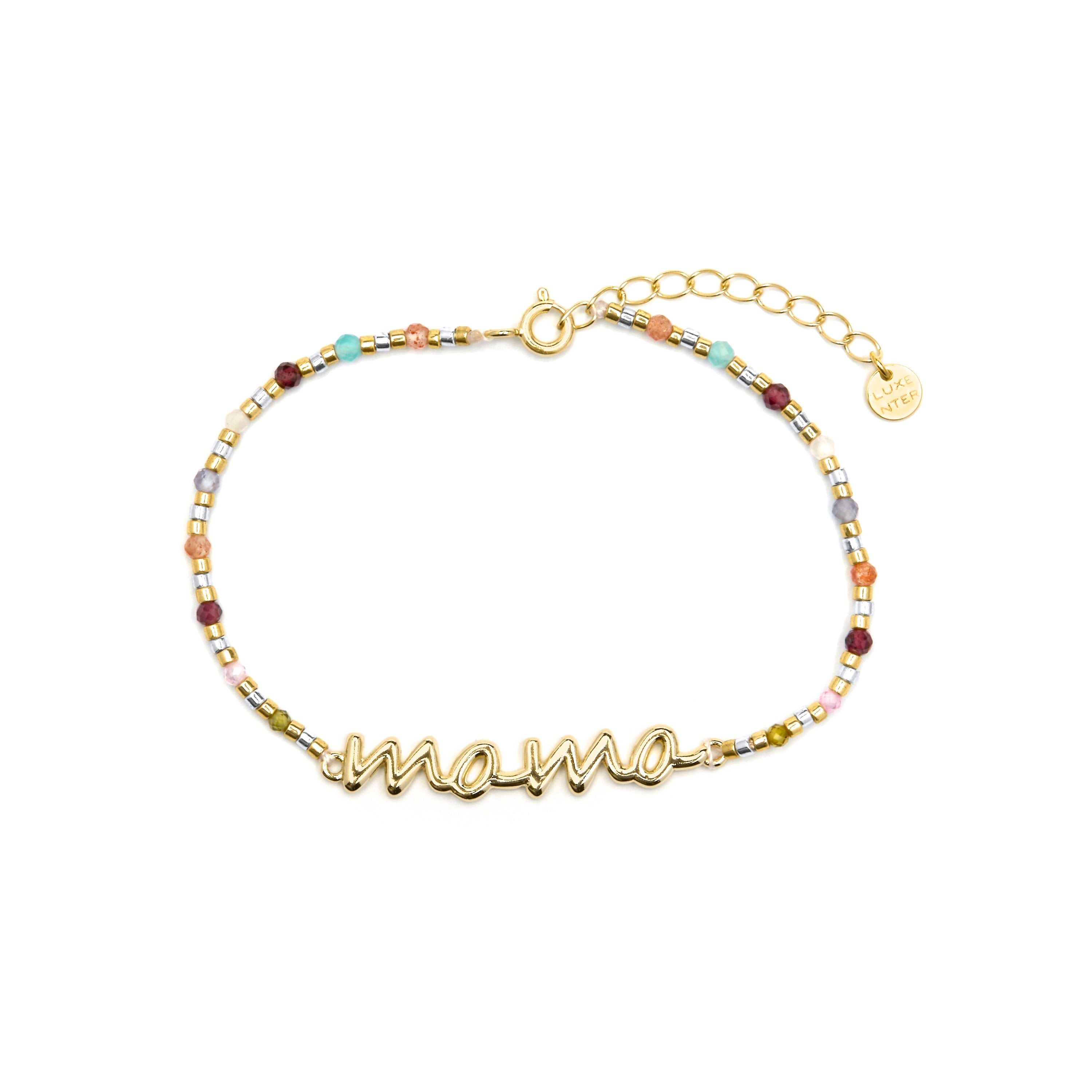 925 Sterling Silver and Multicolor Crystal Bracelet with 18k Yellow Gold Finish - Mama