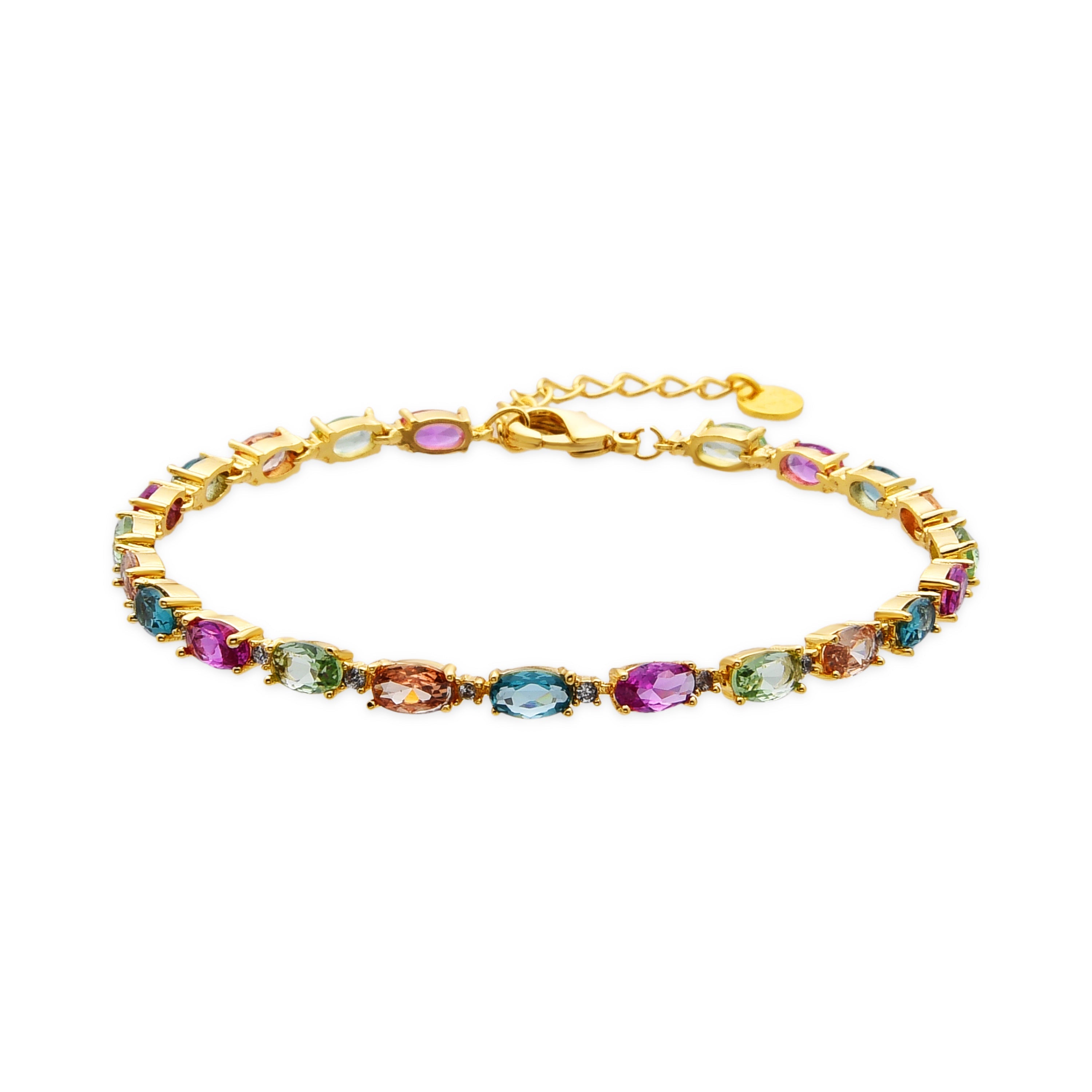 925 Sterling Silver and Multicolor Zirconia Bracelet, 18k Yellow Gold Finish - Nie