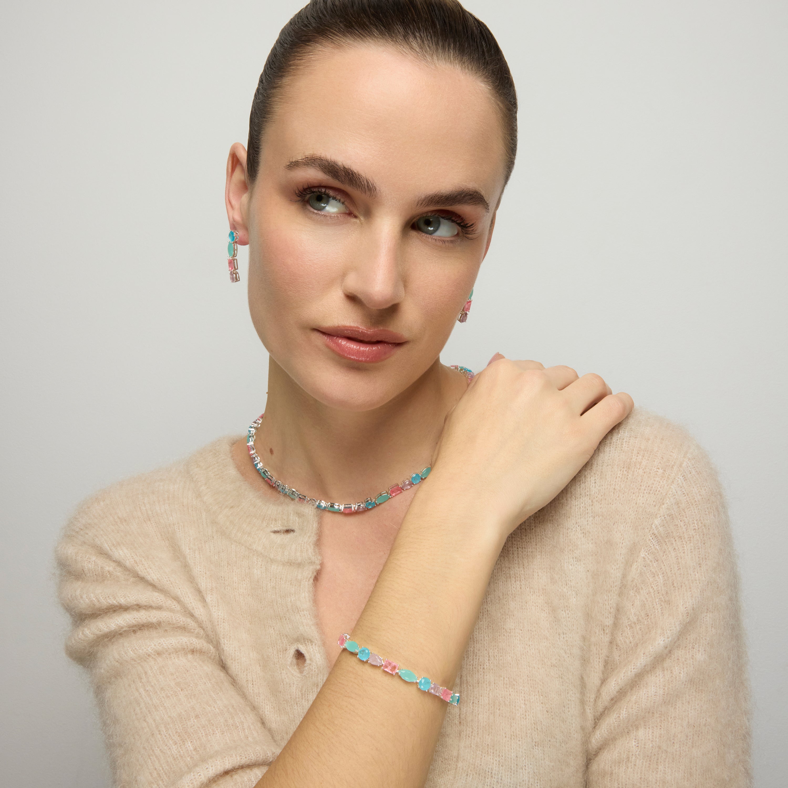 925 Sterling Silver and Multicolor Hydrothermal Quartz Bracelet with Rhodium Finish - Larec