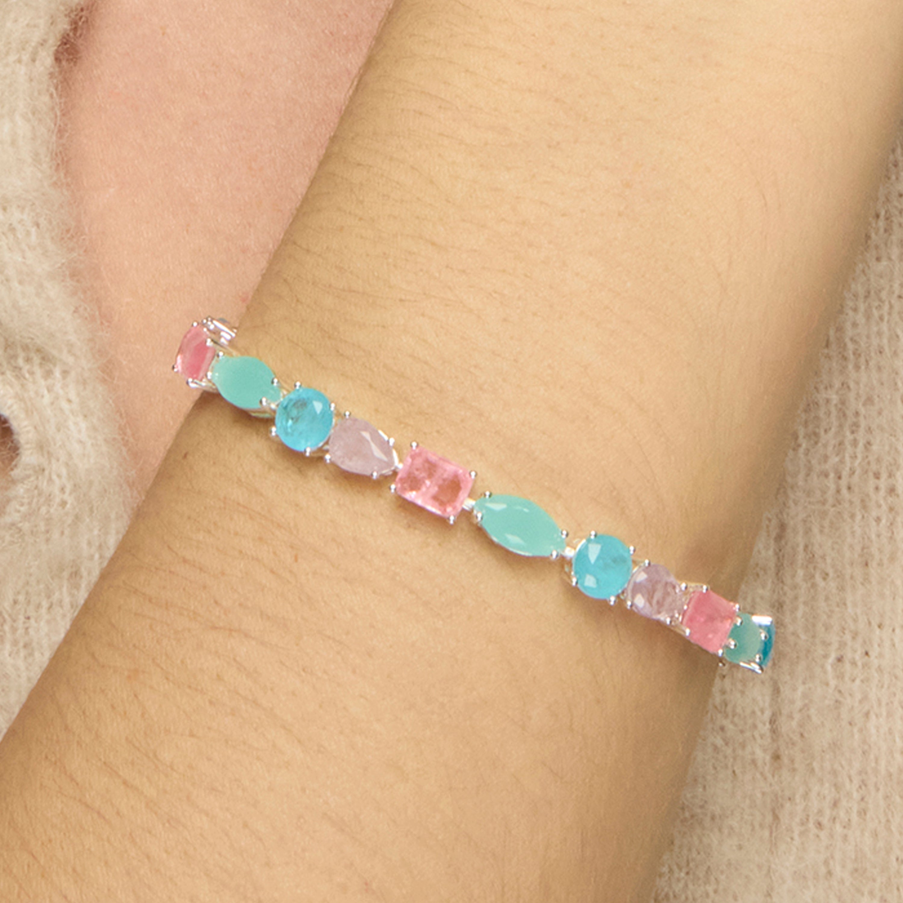 Pulseira em Prata de Lei 925 e Quartzo Hidrotermal Multicolorido com acabamento a ródio - Larec